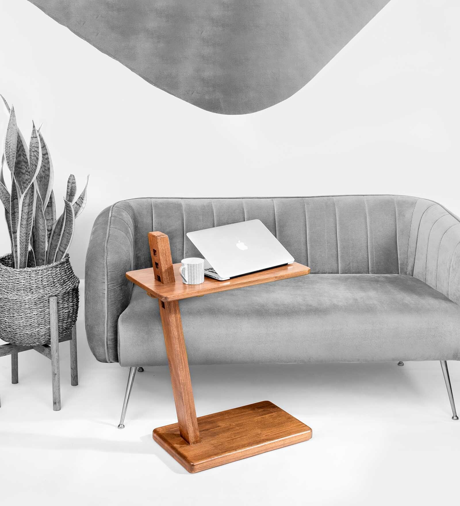 Porto Solid Wood C-Shape End Table in Walnut Finish