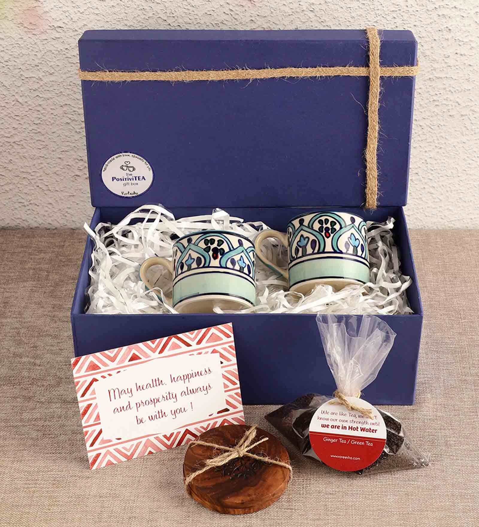 Ceramic Mug & Coaster Handpainted Gift Box Set of 4