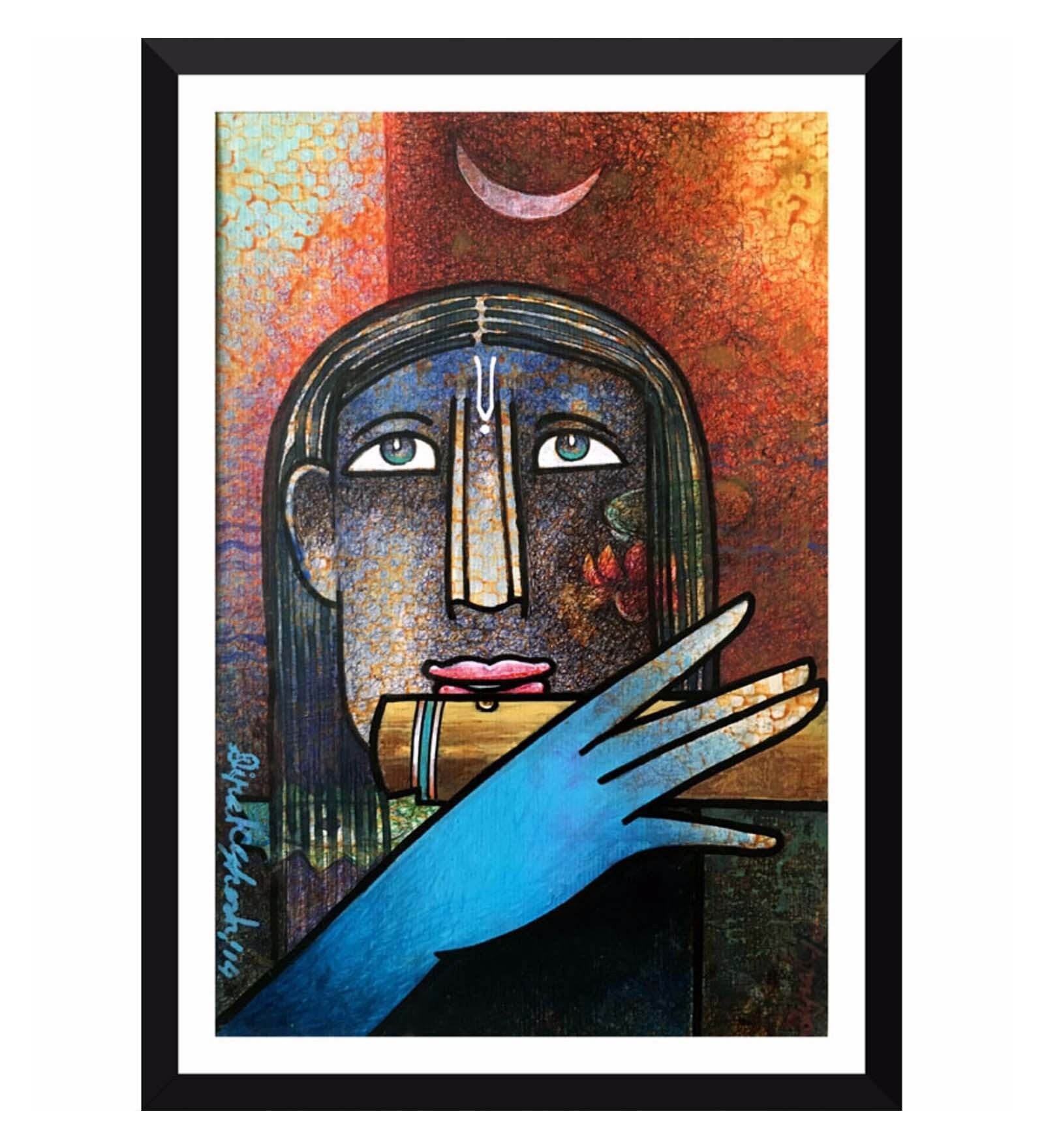 Poster Paper 17 x 11 Inch Contemporary Indian Art Krishna Framed Poster