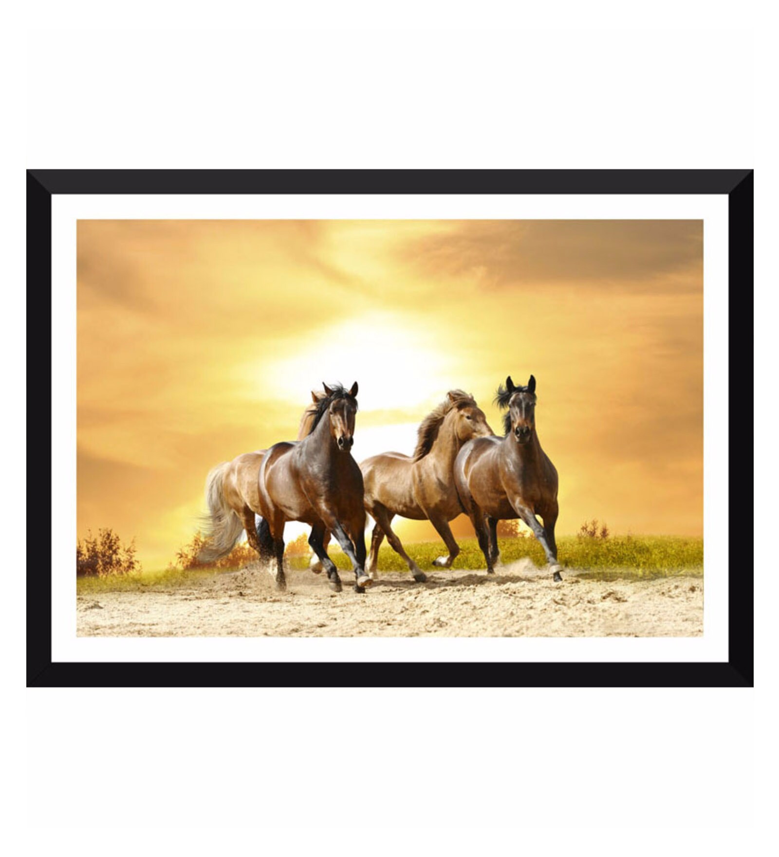 Poster Paper 17 x 11 Inch Running Horses Framed Poster
