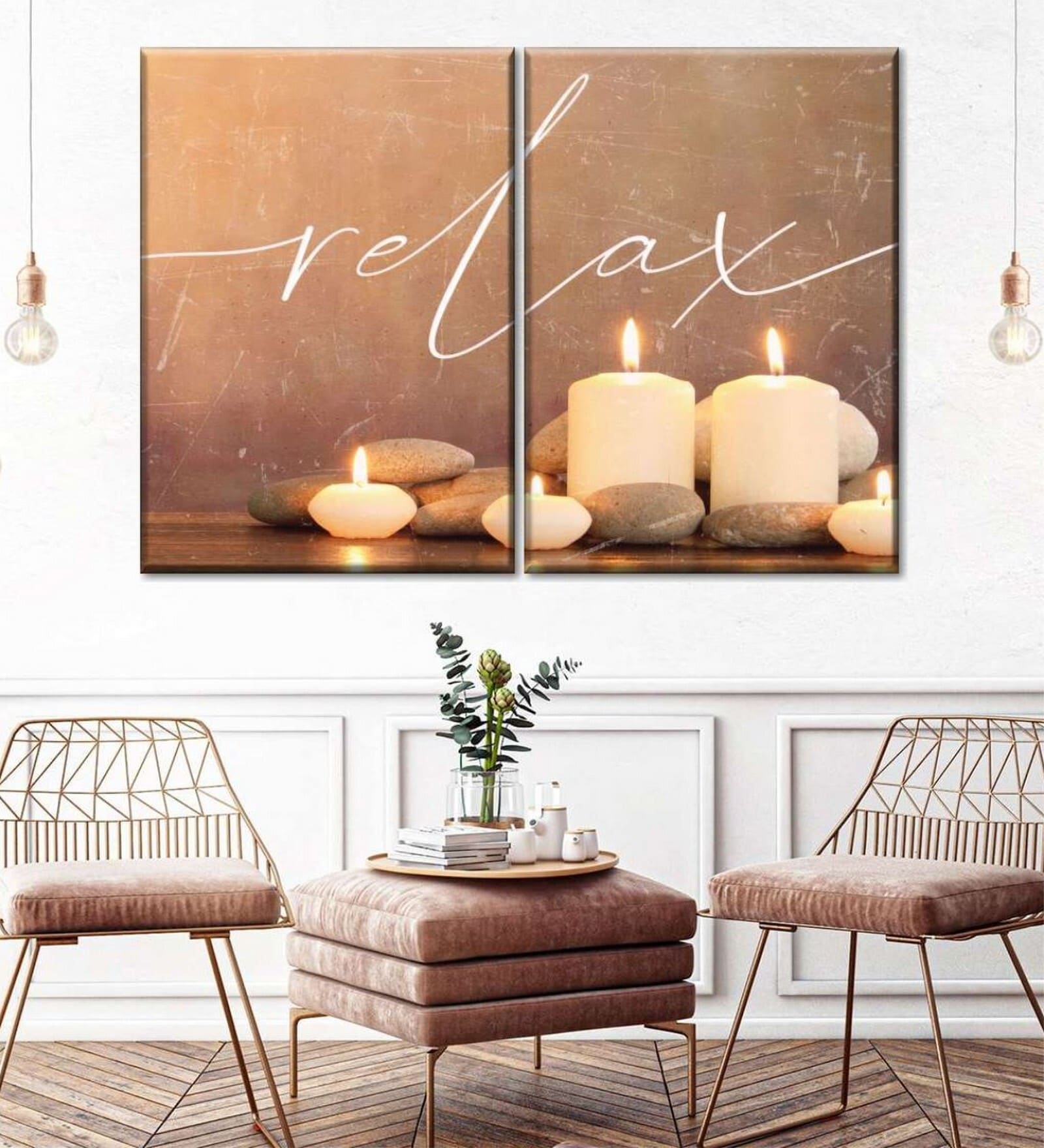 Orange Spa Relax Panels Canvas Wall Art Panels ( Set Of 2)