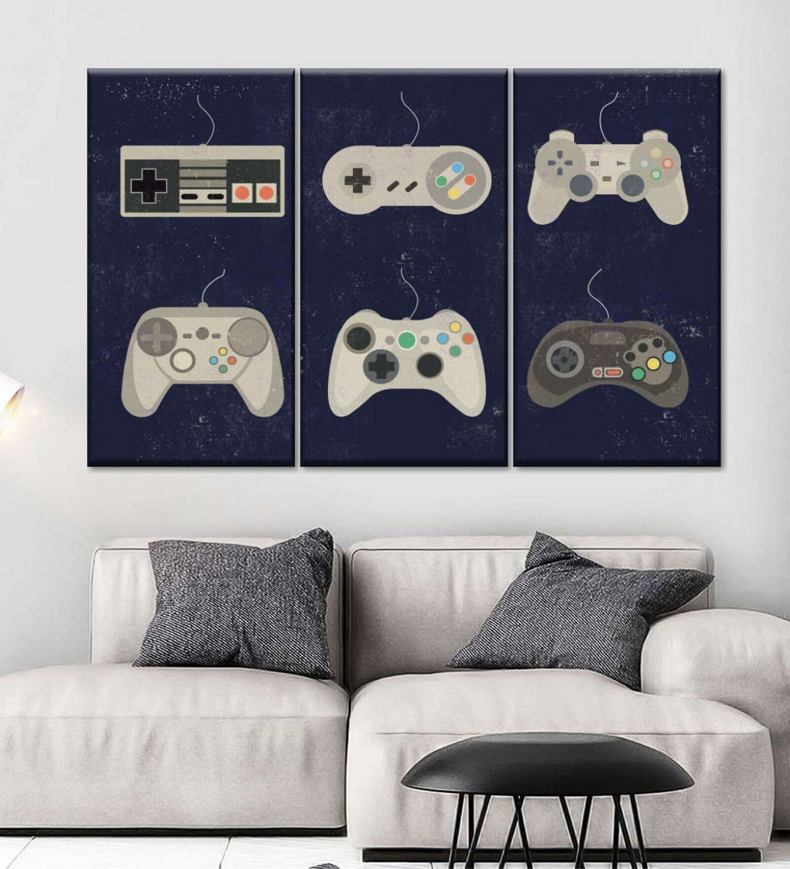 Black Beige Video Game Controller Evolution Framed Wall Art Panels ( Set Of 3)
