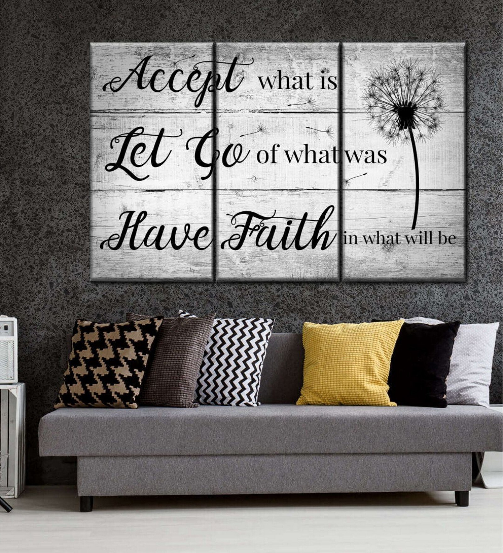 Black Grey Inspirational Quotes Framed Wall Art Panels ( Set Of 3)