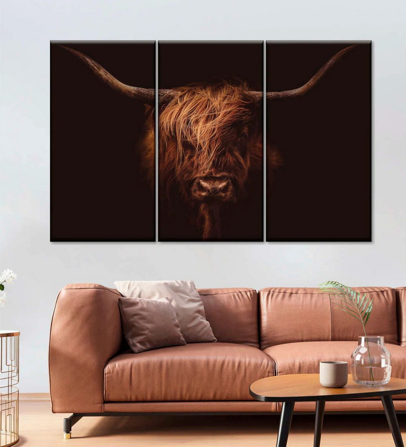 Black Highland Cow Panels Canvas Wall Art Panels ( Set Of 3)