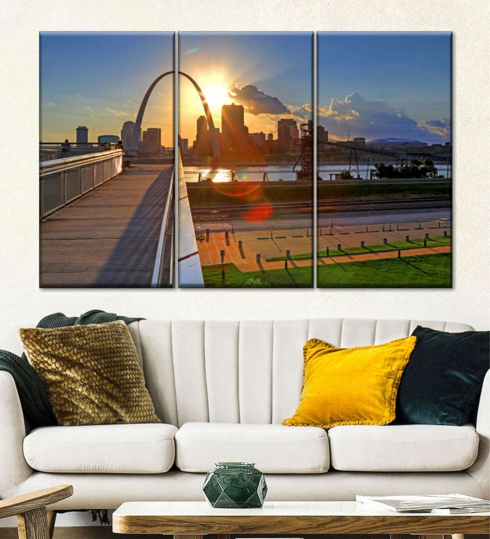 Blue Green Sunny St. Louis Panels Wall Art Panels ( Set Of 3)