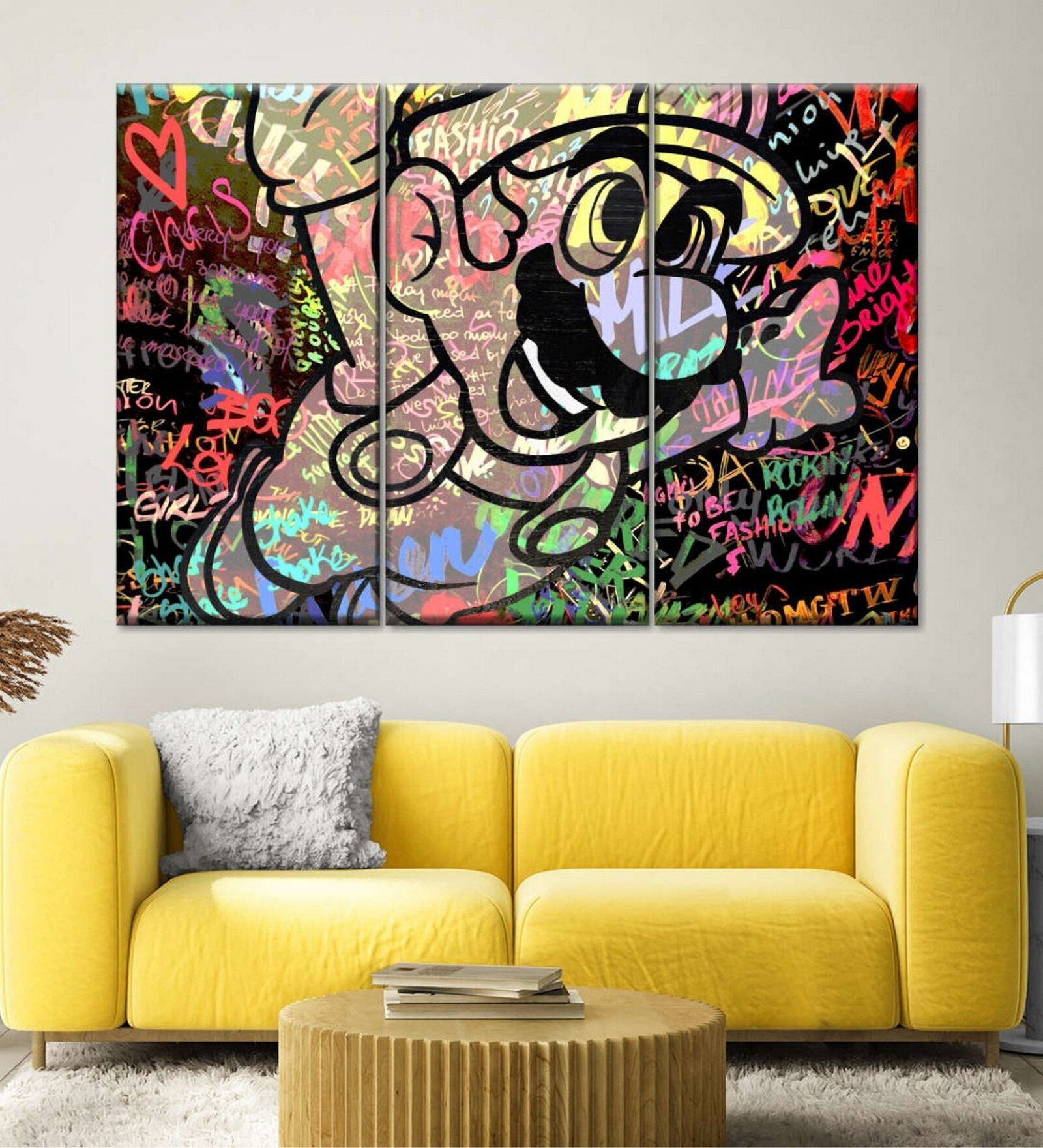 Blue Red Super Mario Graffiti Printed Framed Wall Art Panels ( Set Of 3)