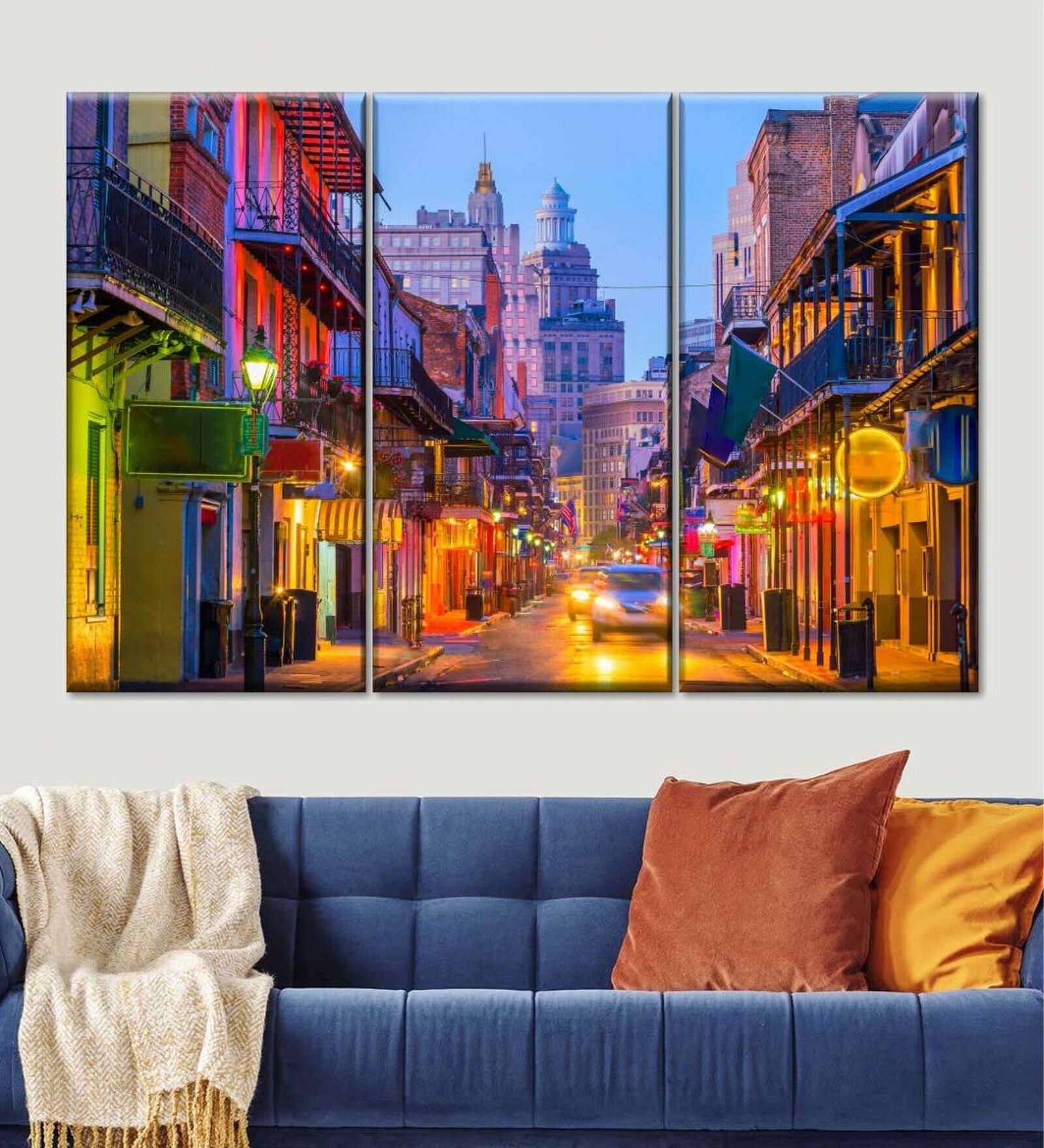 Blue yellow New Orleans Printed Framed Wall Art Panels ( Set Of 3)