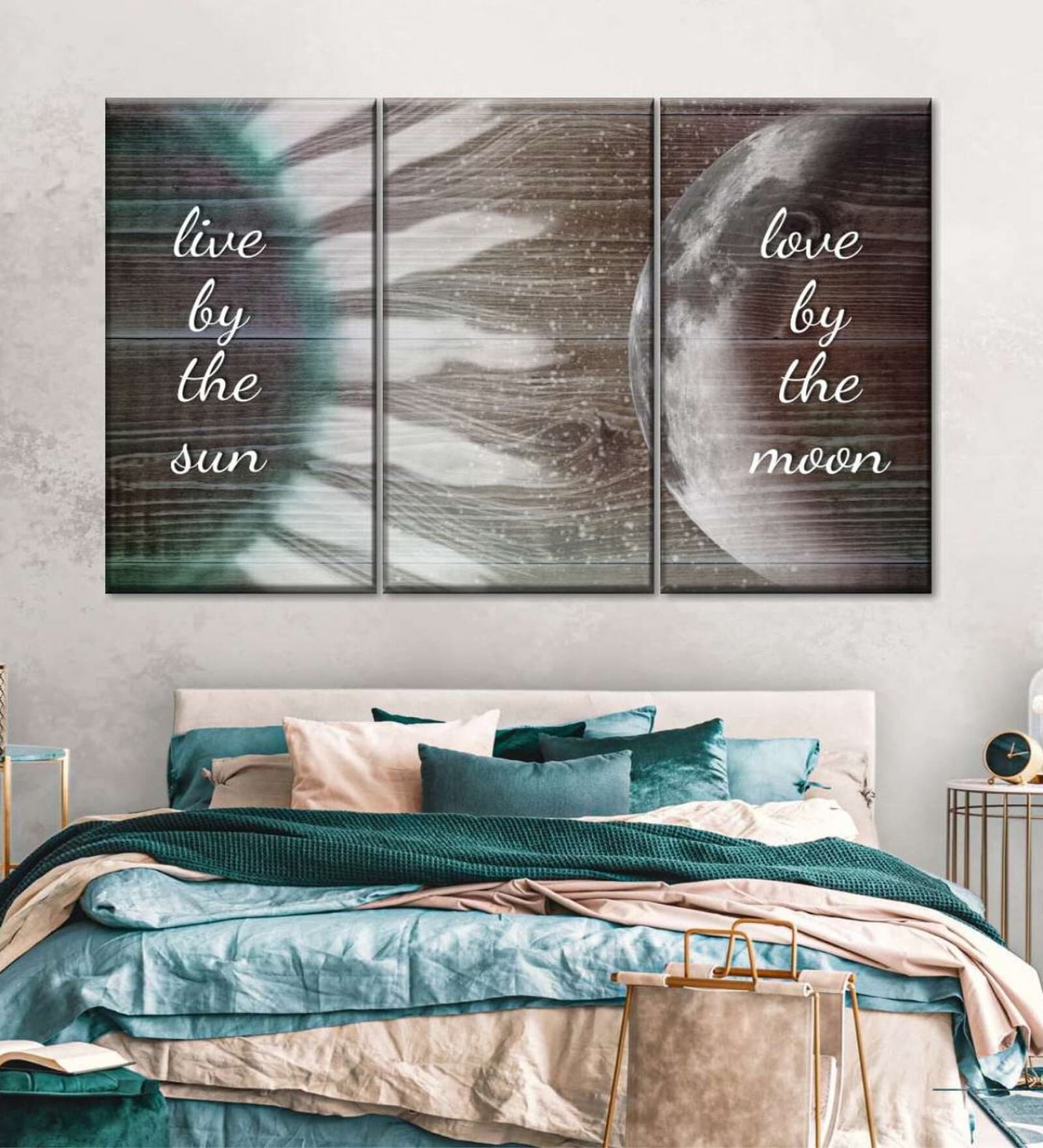 Brown Grey Sun Moon Love Typography Printed Framed Wall Art Panels ( Set Of 3)