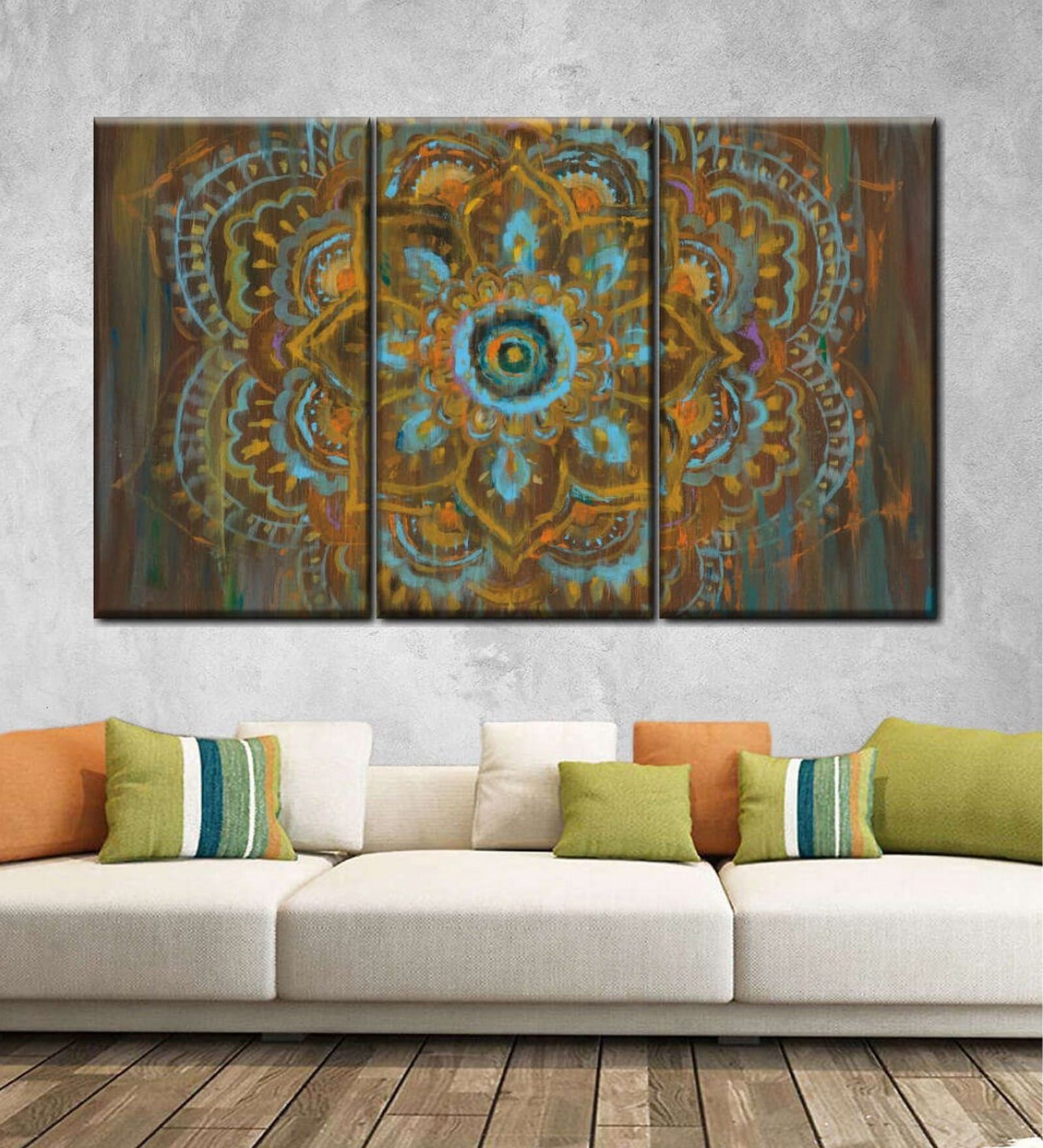 Brown Bombay Bohemian Panels Canvas Wall Art Panels ( Set Of 3)