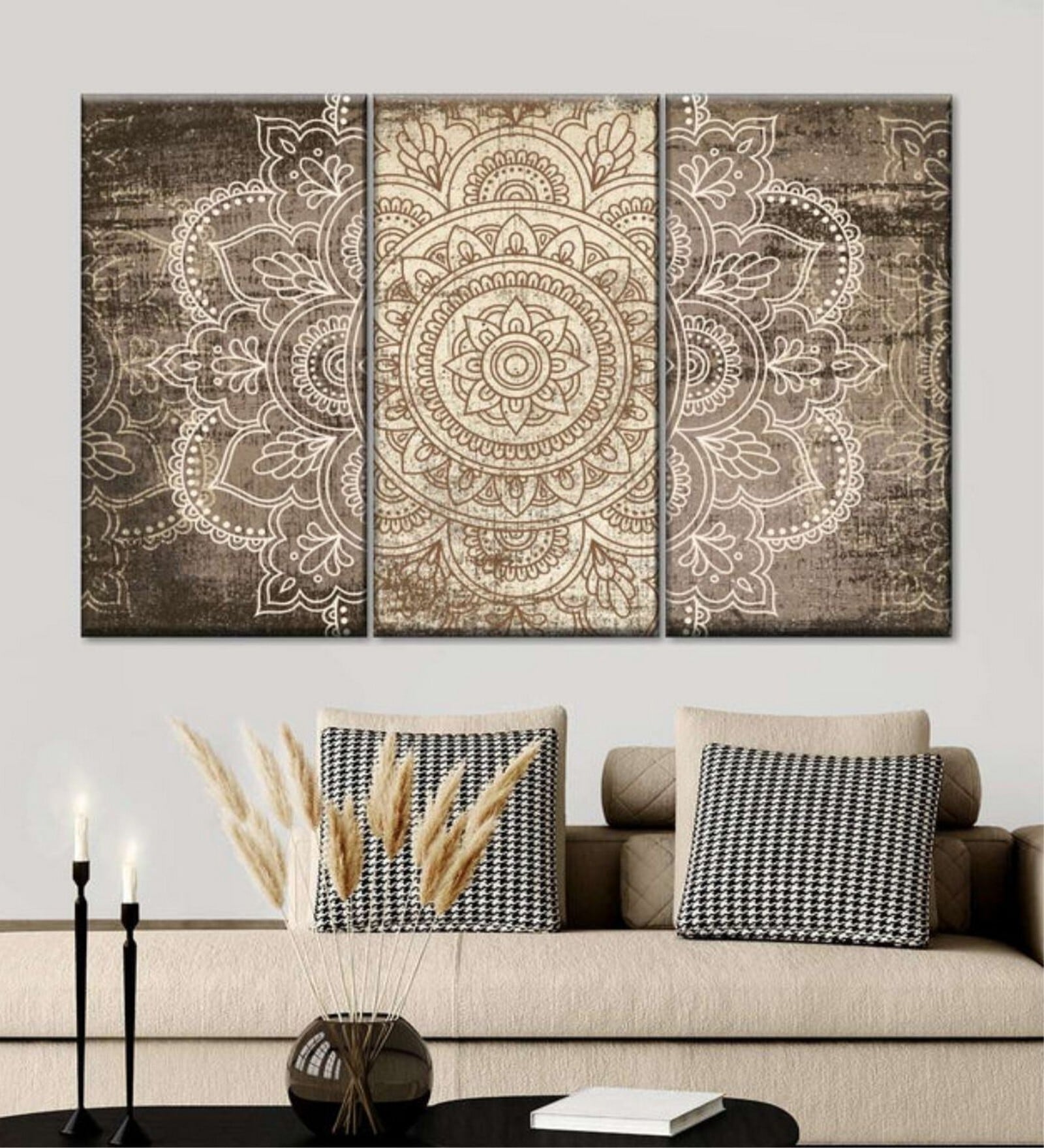 Green & White Mandala Framed Wall Art Panels ( Set Of 3)