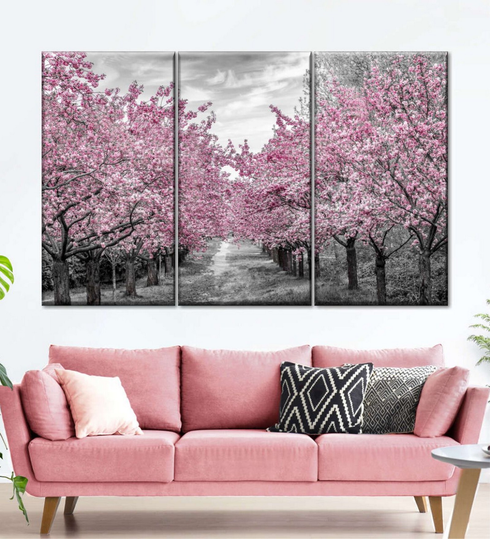 Grey Pink Charming Cherry Blossom Alley Framed Wall Art Panels ( Set Of 3)
