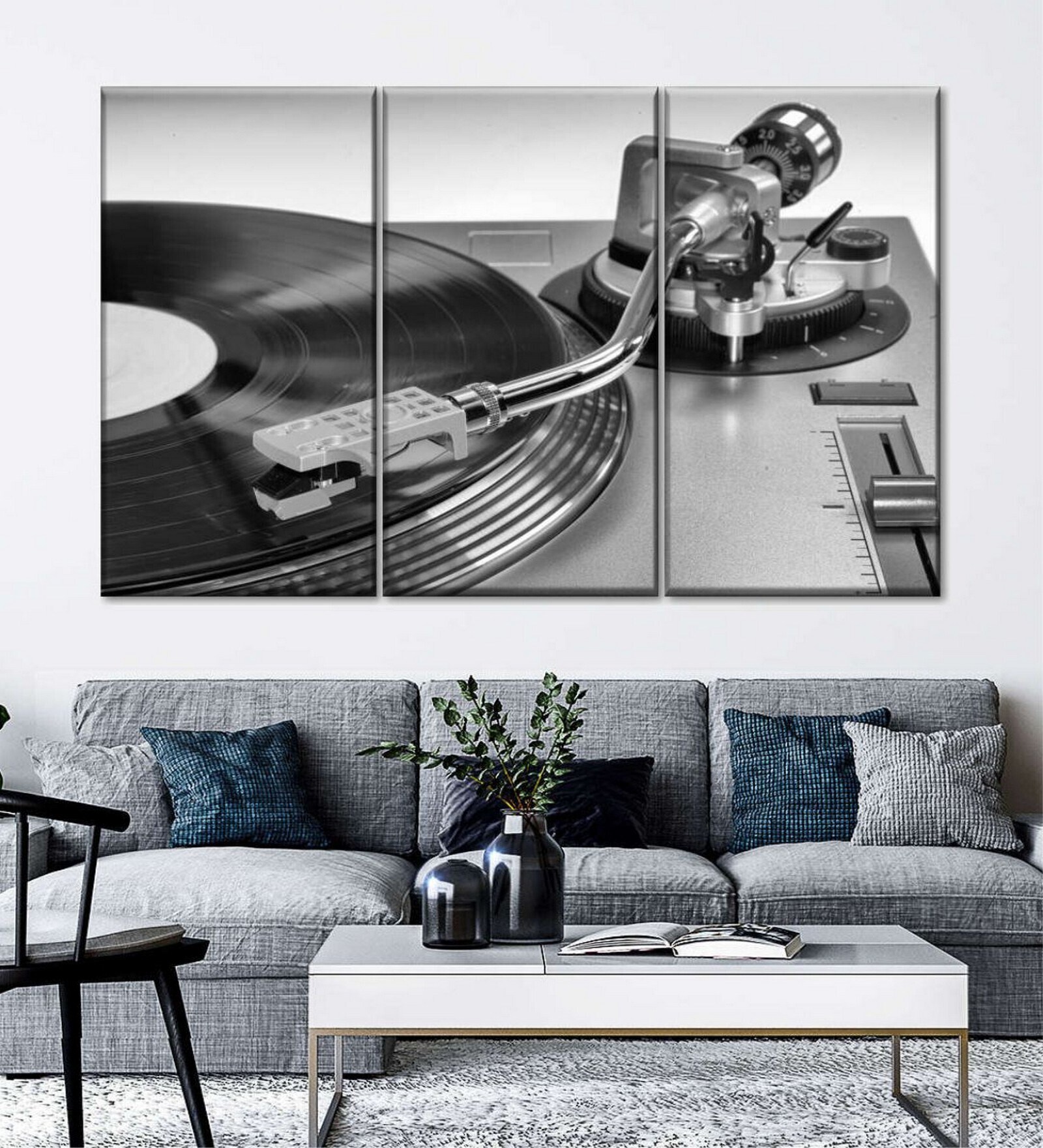 Grey Vinyl Record Player Panels Canvas Wall Art Panels ( Set Of 3)