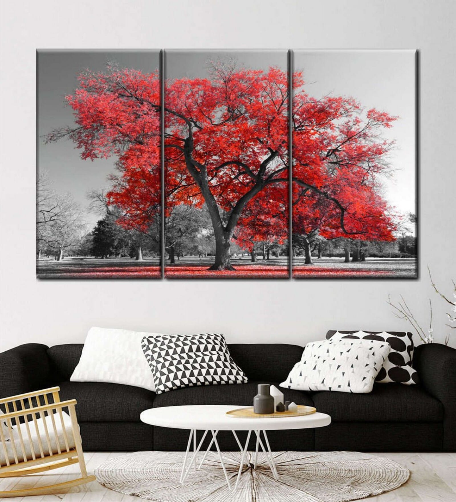Red Grey Tree Panels Wall Art Panels ( Set Of 3)