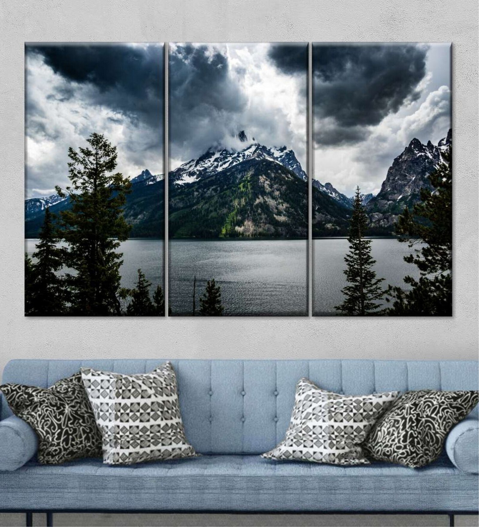 White Green Grand Teton National Park II Printed Framed Wall Art Panels ( Set Of 3)