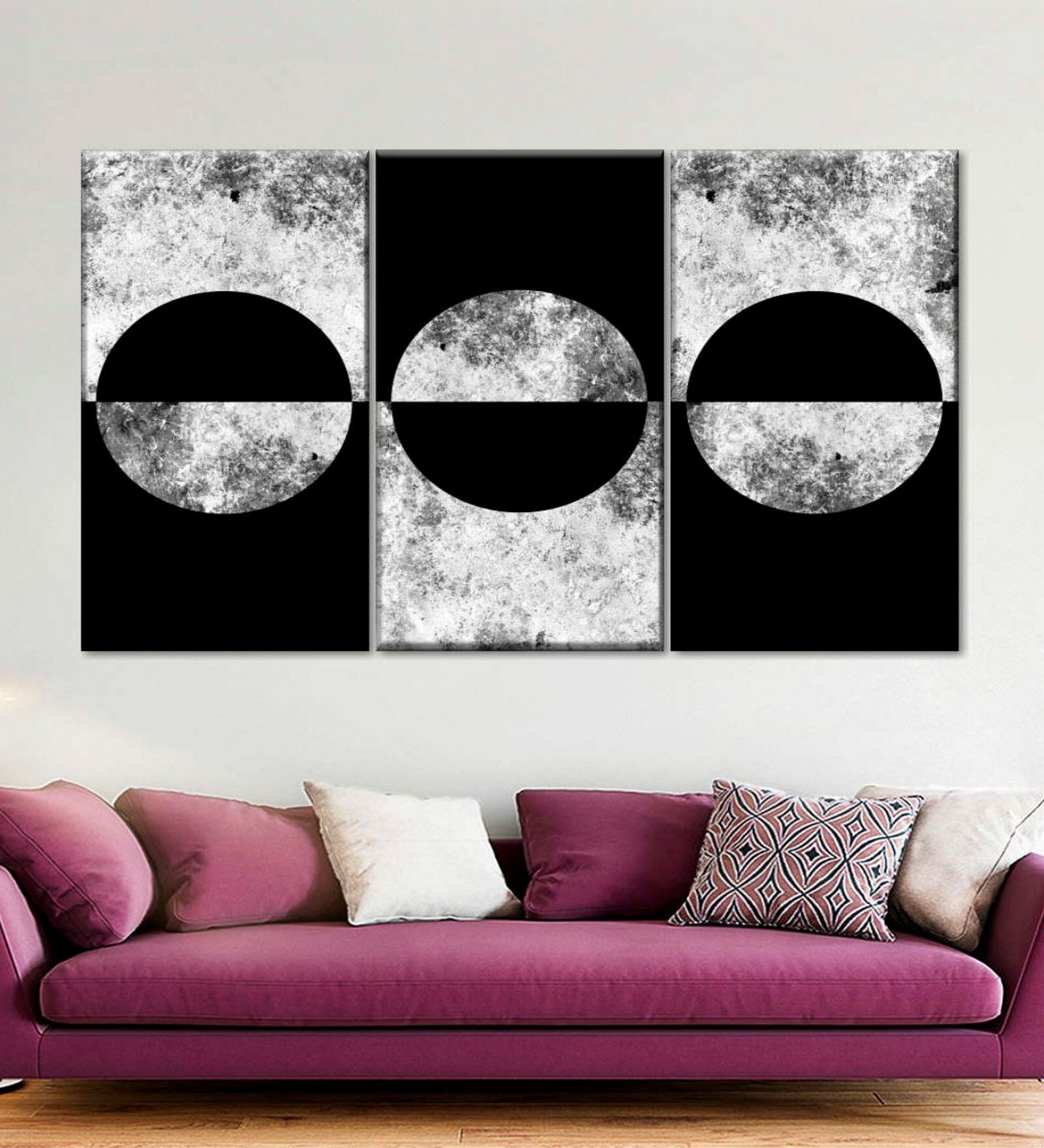Black Grey Background Abstract Painting Wall Art Panels ( Set Of 3)