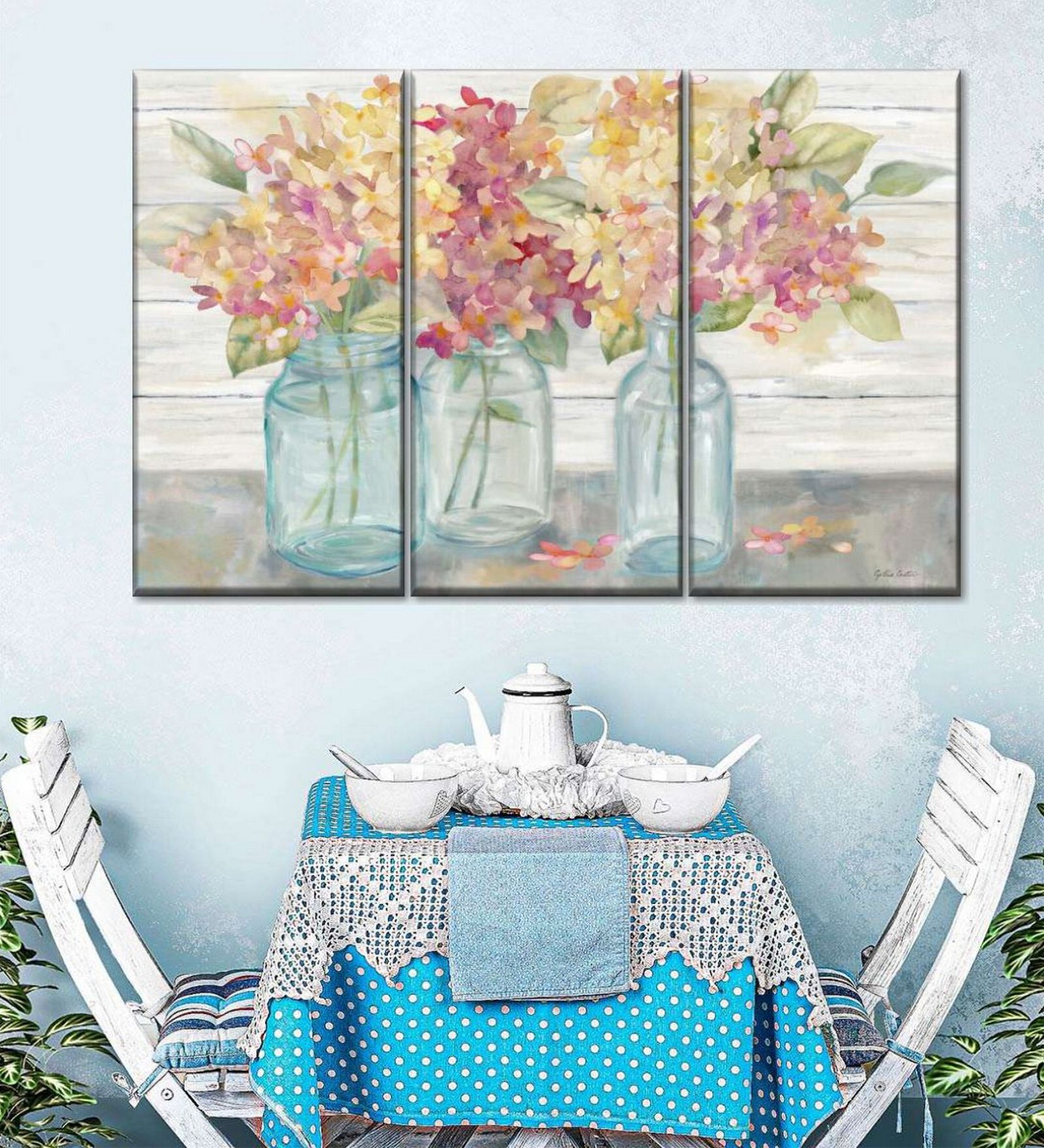 Beige Blue Painting Wall Art Panels ( Set Of 3)