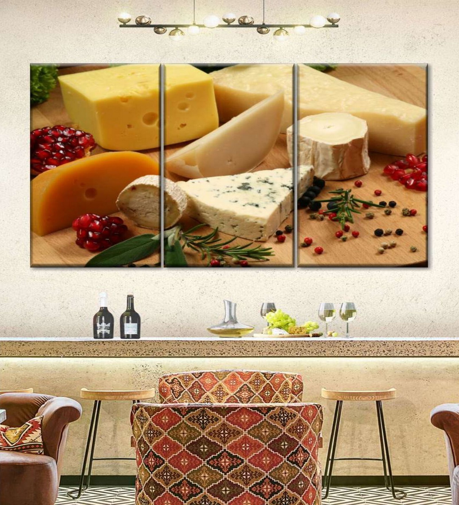 Beige Cream Coloured Savory Cheeses Painting Wall Art Panels ( Set Of 3)