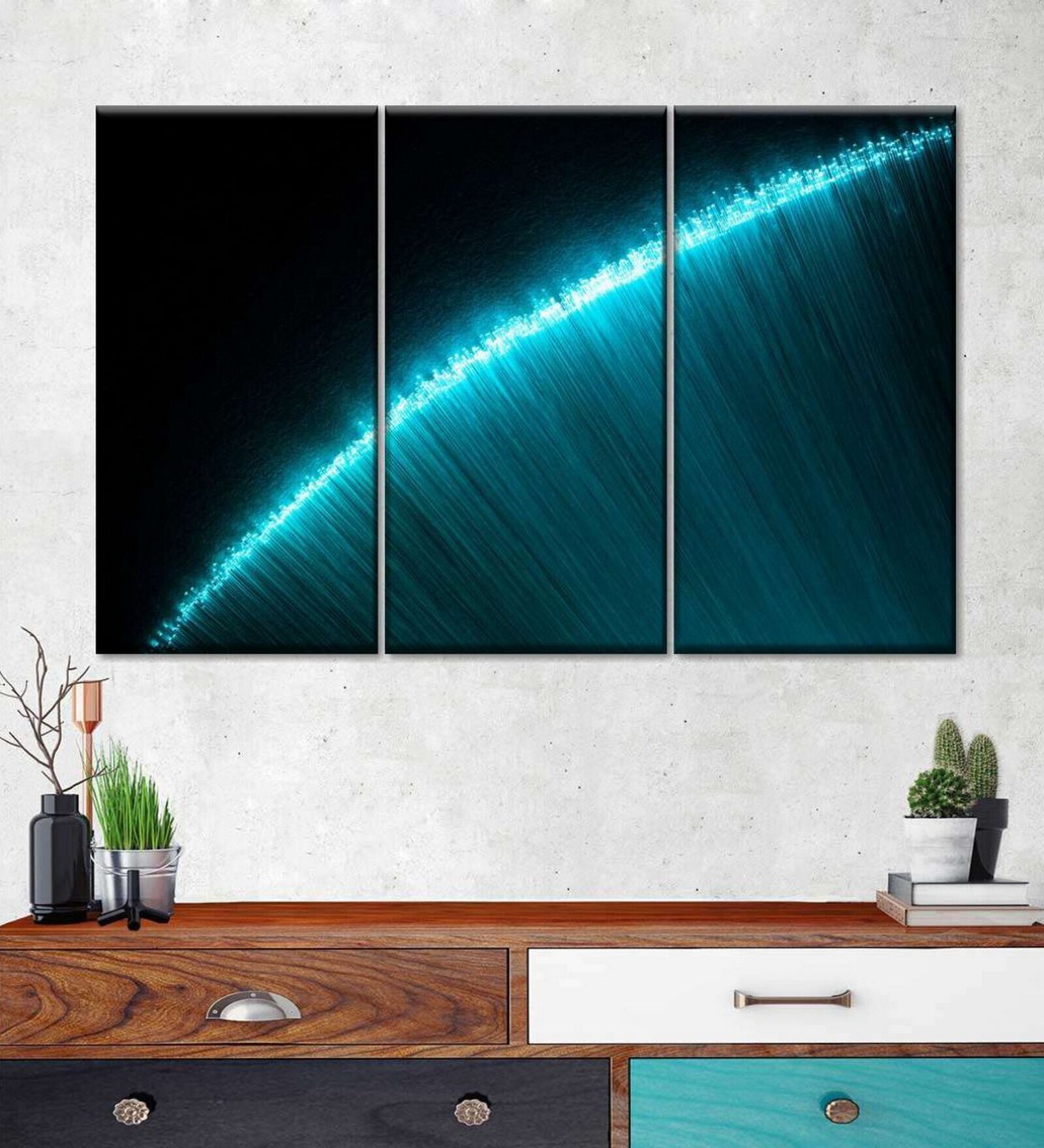 Black Blue Painting Wall Art Panels ( Set Of 3)