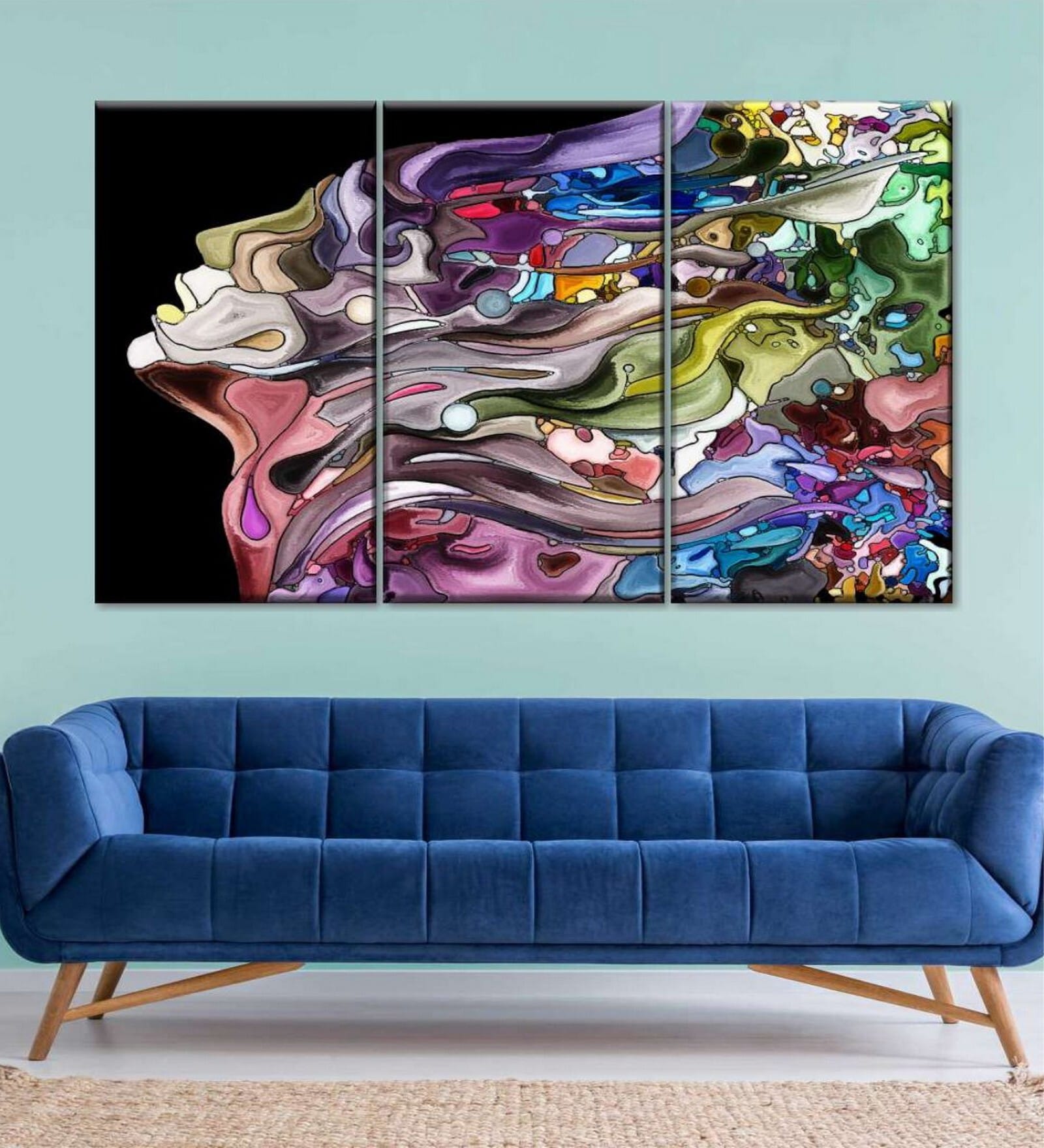 Black Pink Fragmented Profile Abstract Printed Wall Paintings ( Set Of 3)