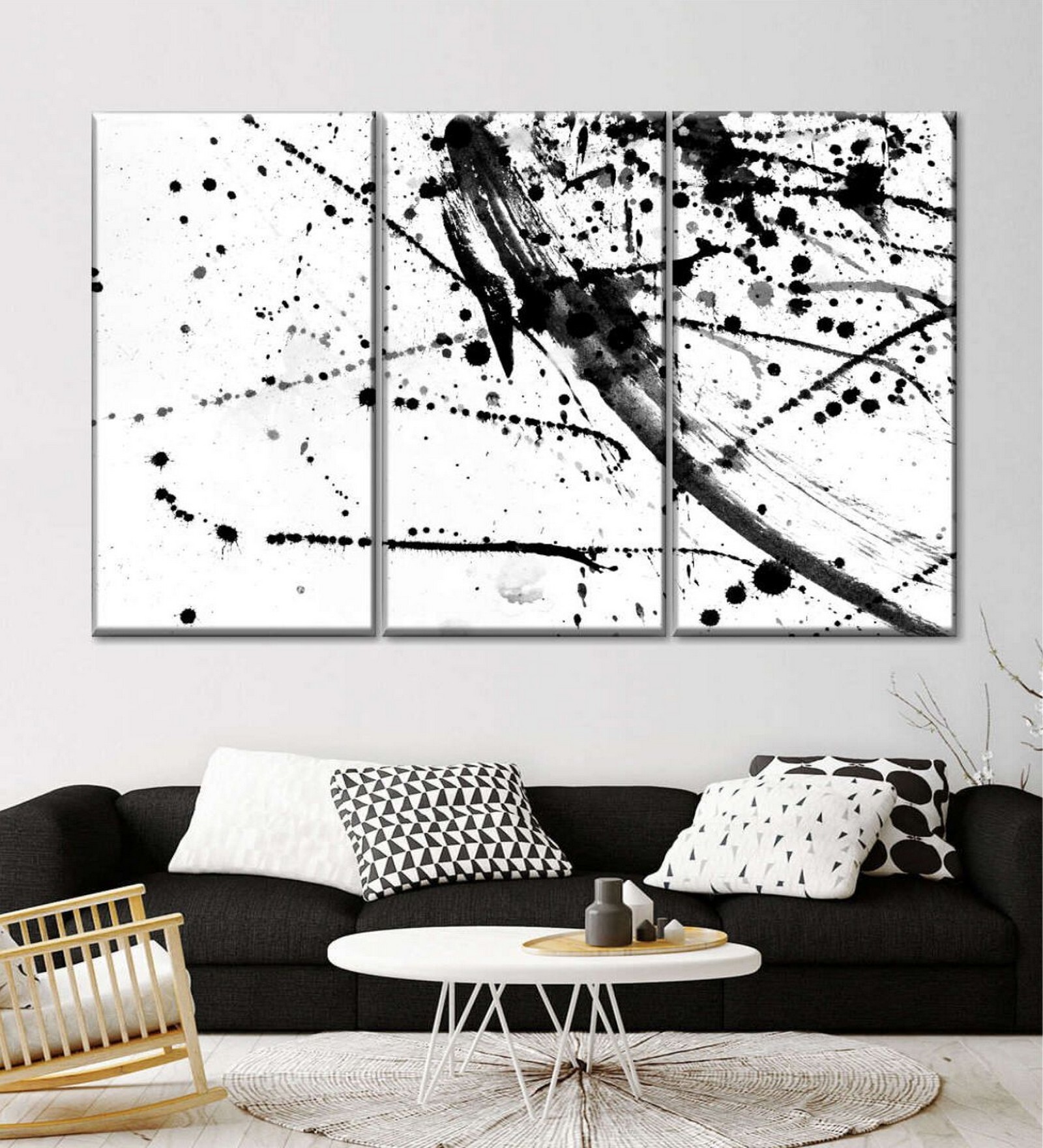 Black White Painting Wall Art Panels ( Set Of 3)