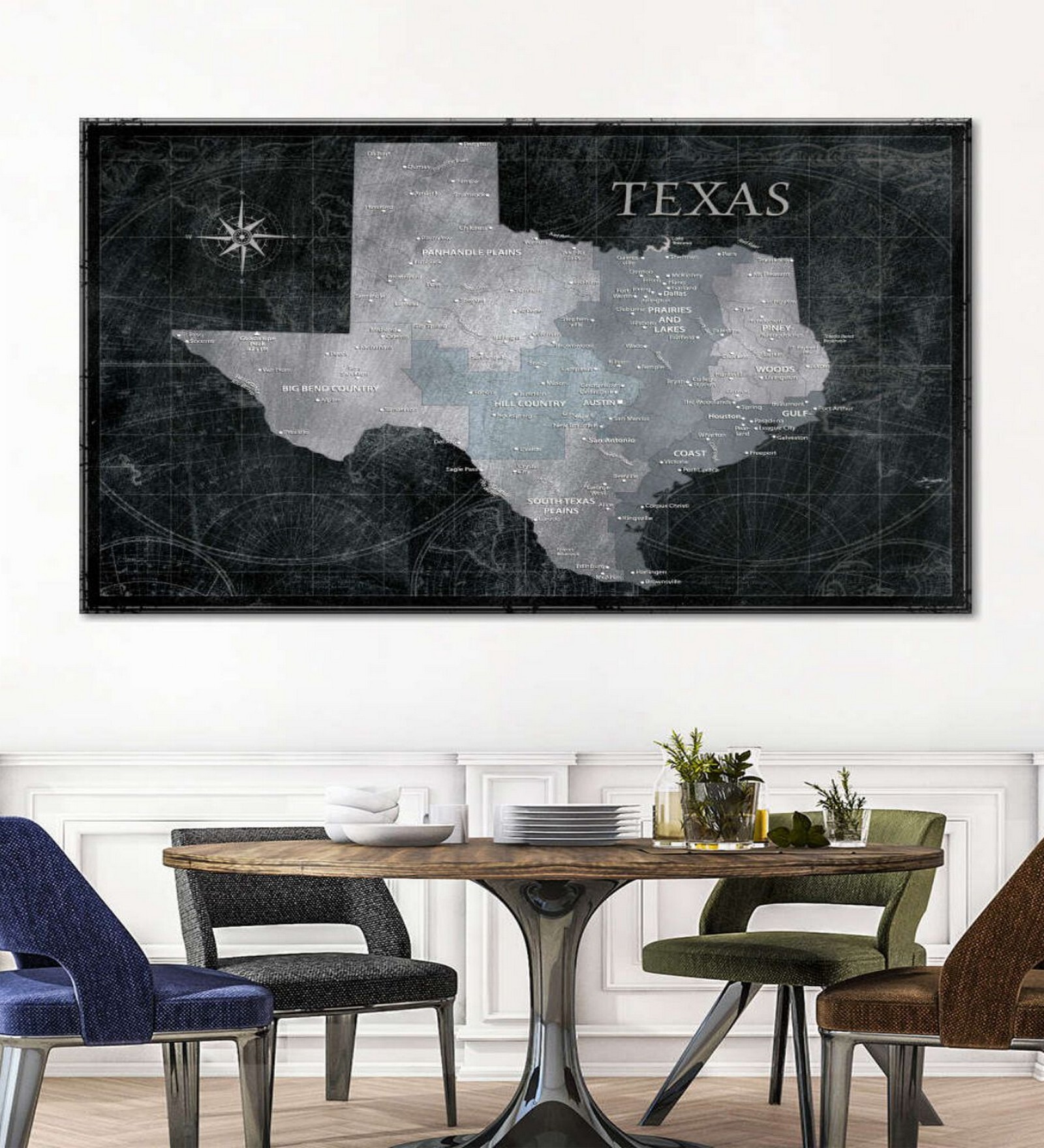 Black White World Map Wall Art
