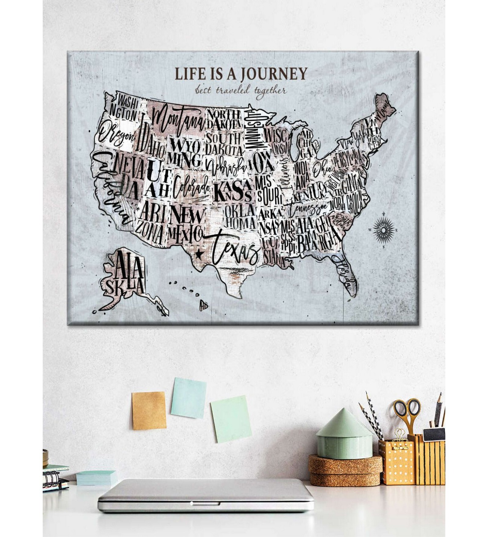 Blue Black World Map Printed Framed Wall Painting