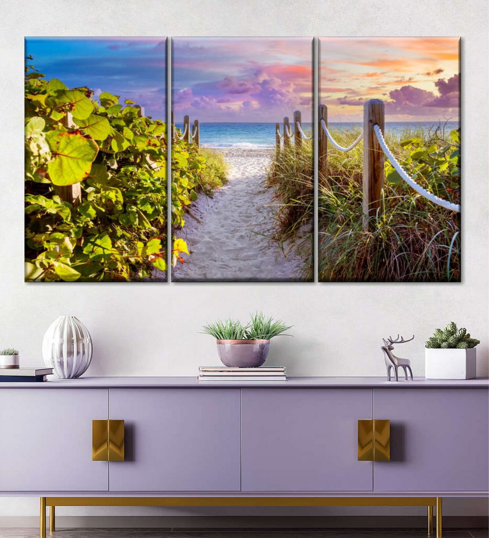 Blue Green Seagrapes Florida Painting Wall Art Panels ( Set Of 3)