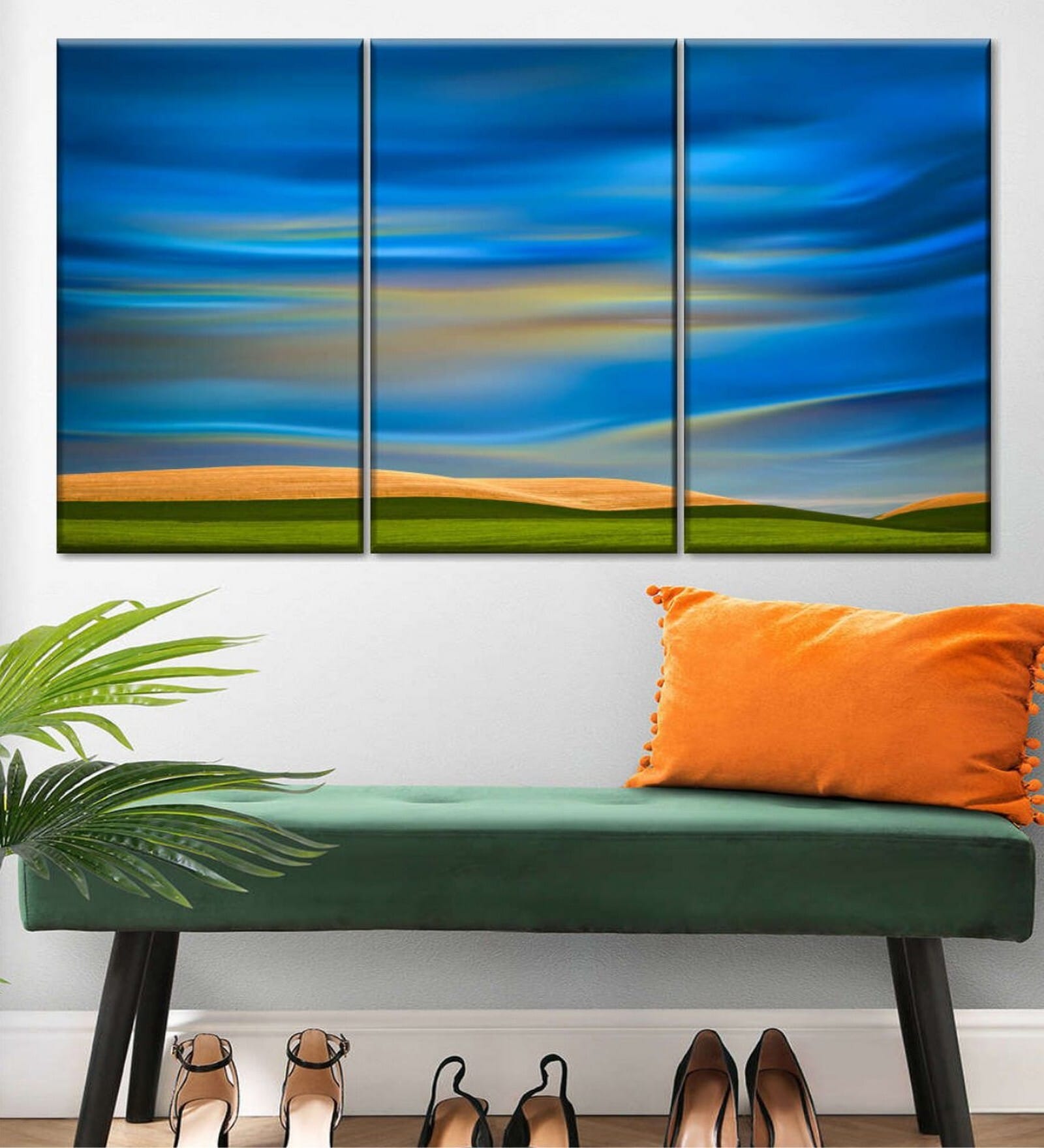 Blue Abstract Printed Framed Wall Art Panels ( Set Of 3)