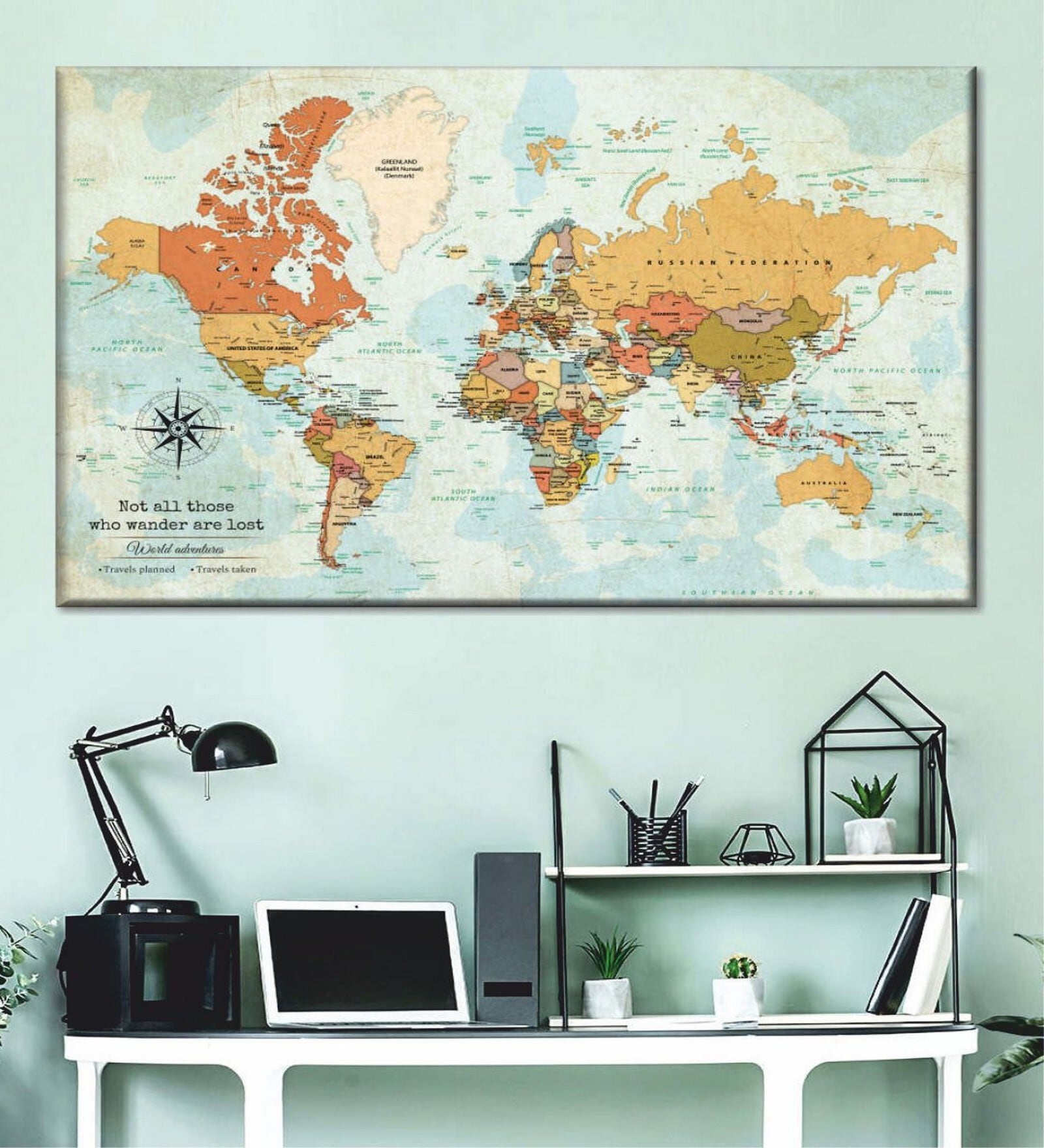 Blue World Map Wall Art