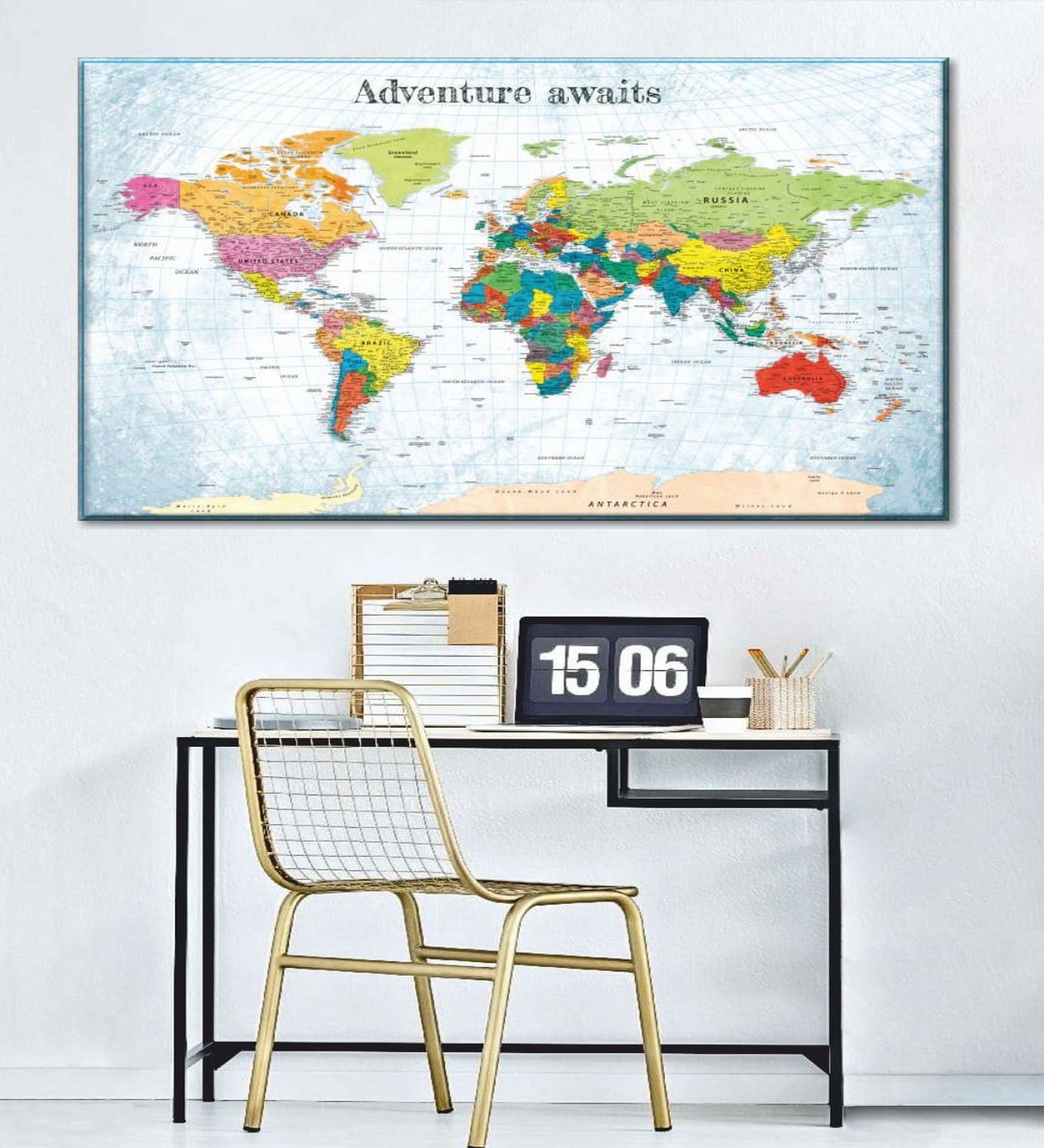 Blue World Map Wall Art