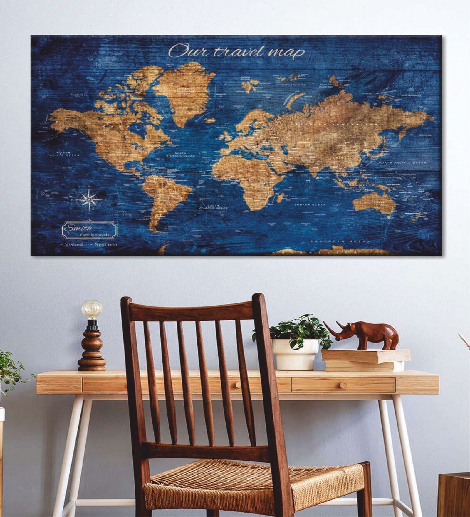 Blue World Map Wall Art