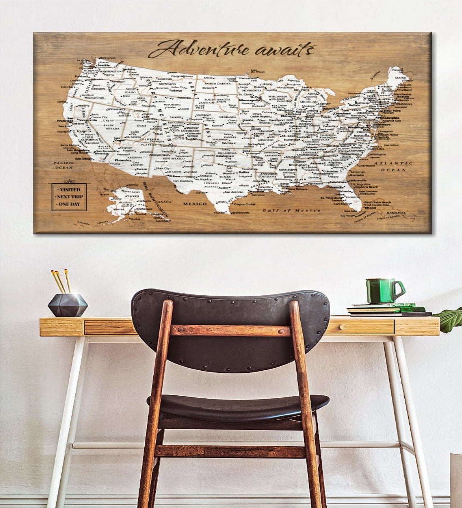 Brown White World Map Wall Art