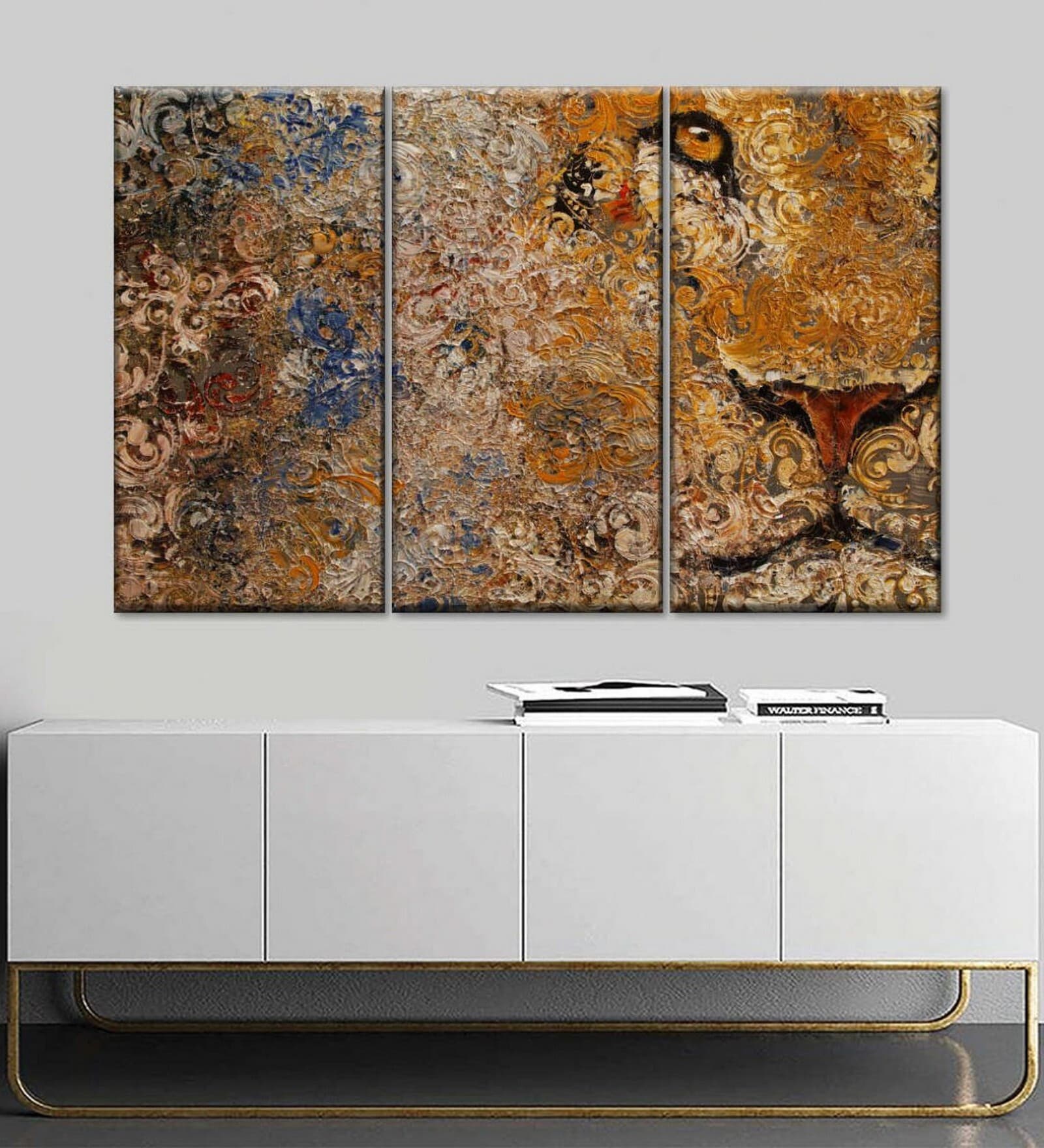 Brown Barbary Lion Wall Art Panels ( Set Of 3)