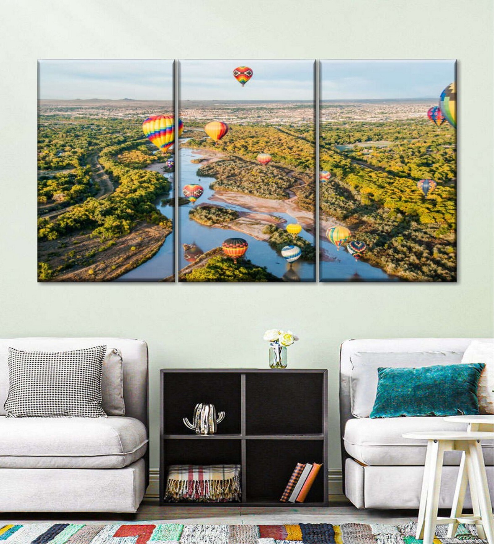 Green Blue Balloons Over Rio Grande Wall Art Panels ( Set Of 3)