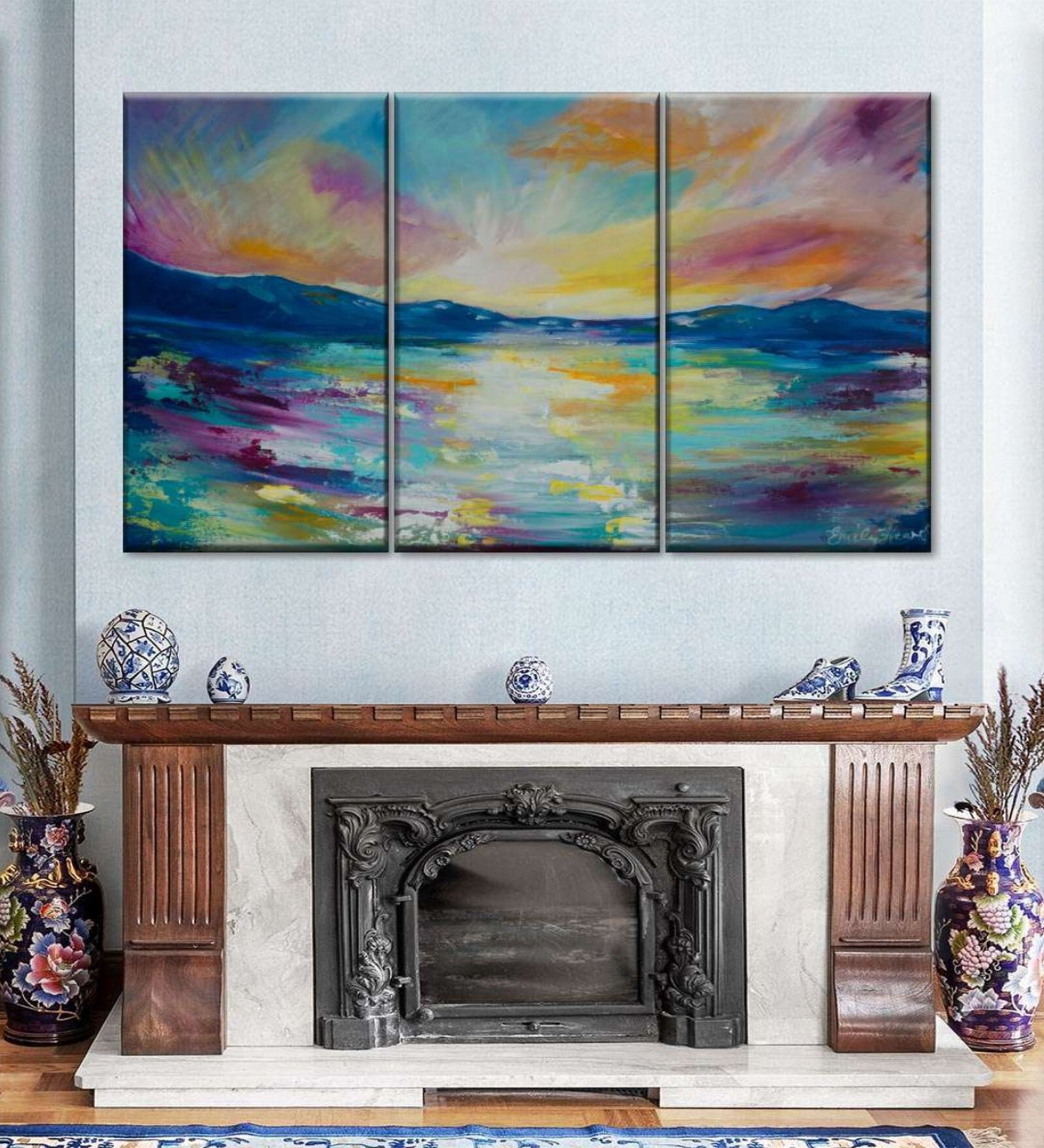 Green Blue Childhood Painting Wall Art Panels ( Set Of 3)