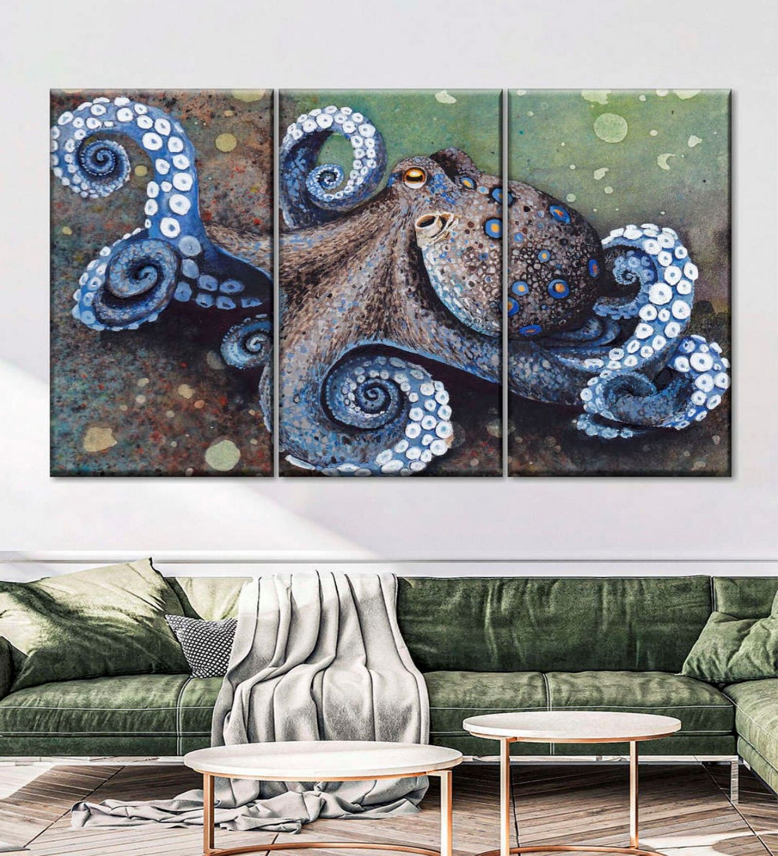 Green Blue Painting Wall Art Panels ( Set Of 3)