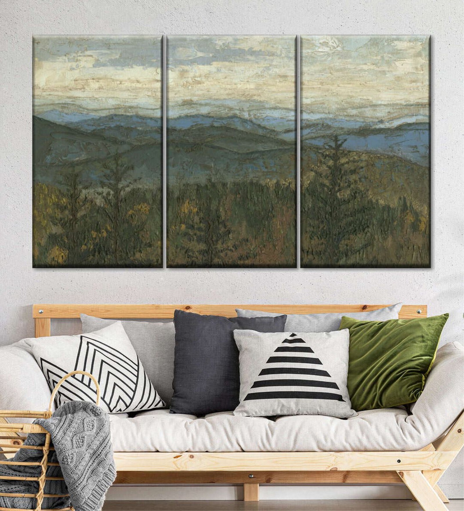 Green Blue Ridge Painting Wall Art Panels ( Set Of 3)