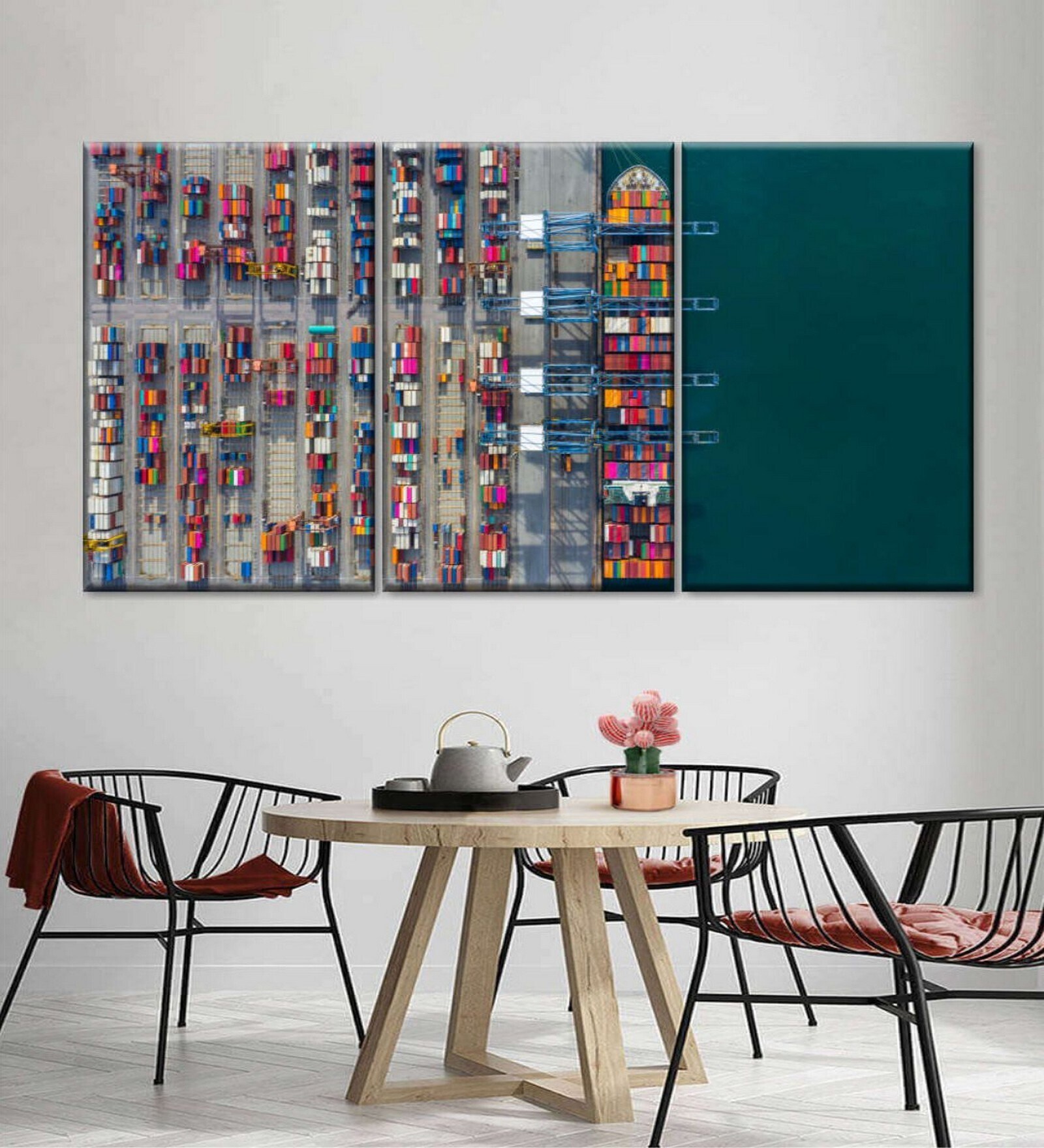 Green Grey Seaport From Above Wall Art Panels ( Set Of 3)