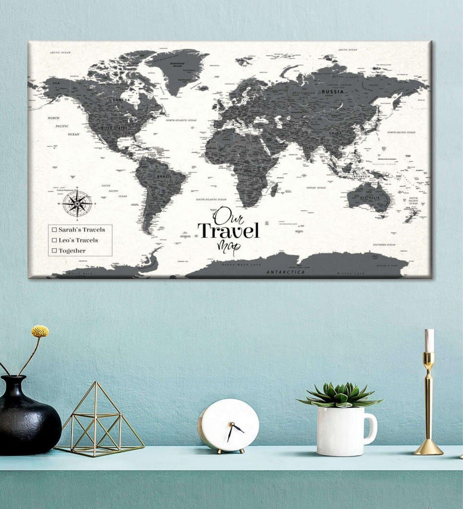 Grey & Beige World Map Printing Wall Art