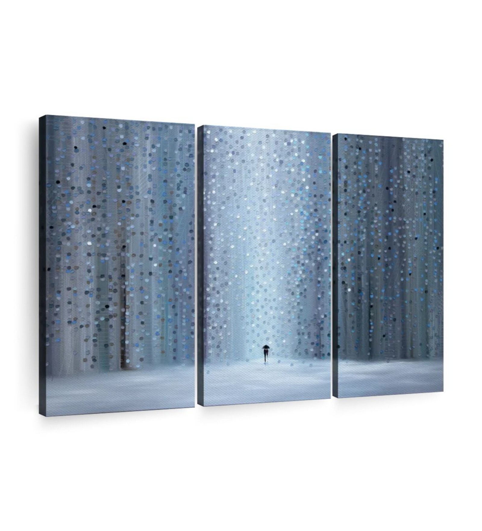 Grey Blue Rainy Stroll Painting Wall Art Panels ( Set Of 3)