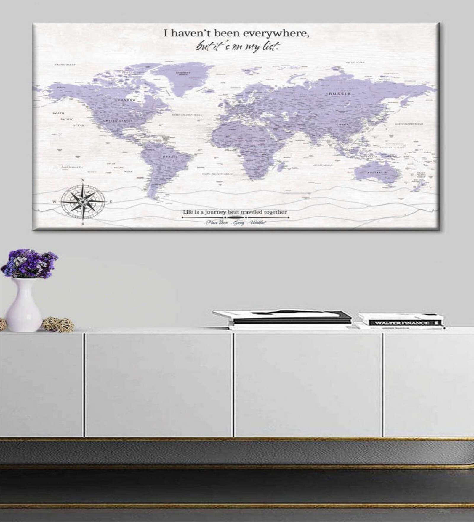 Grey Blue World Map Wall Art