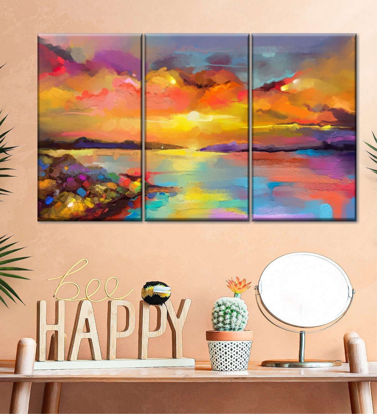 Orange Colored Blue Painting Wall Art Panels ( Set Of 3)