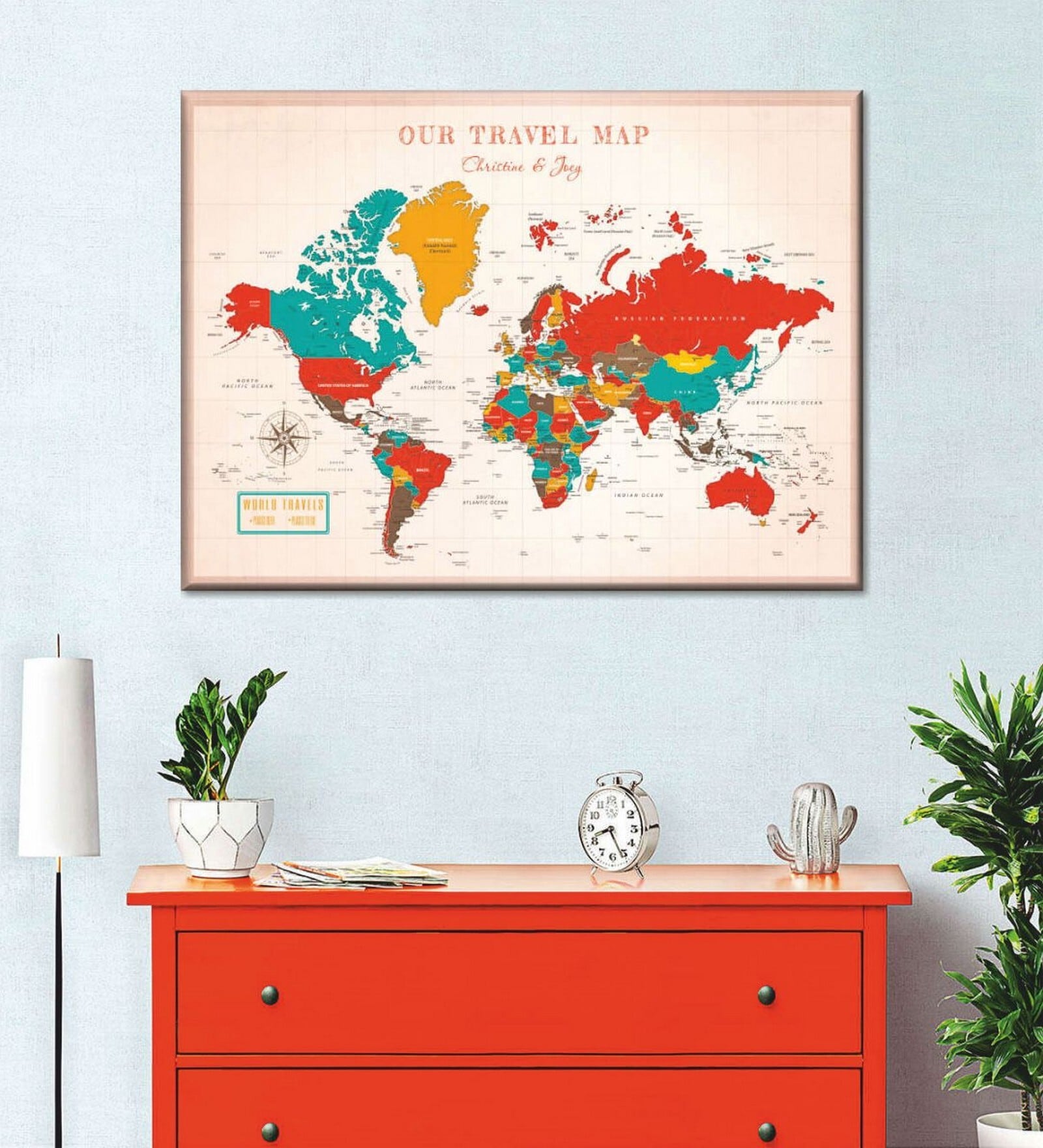 Peach Colored Red World Map Wall Art