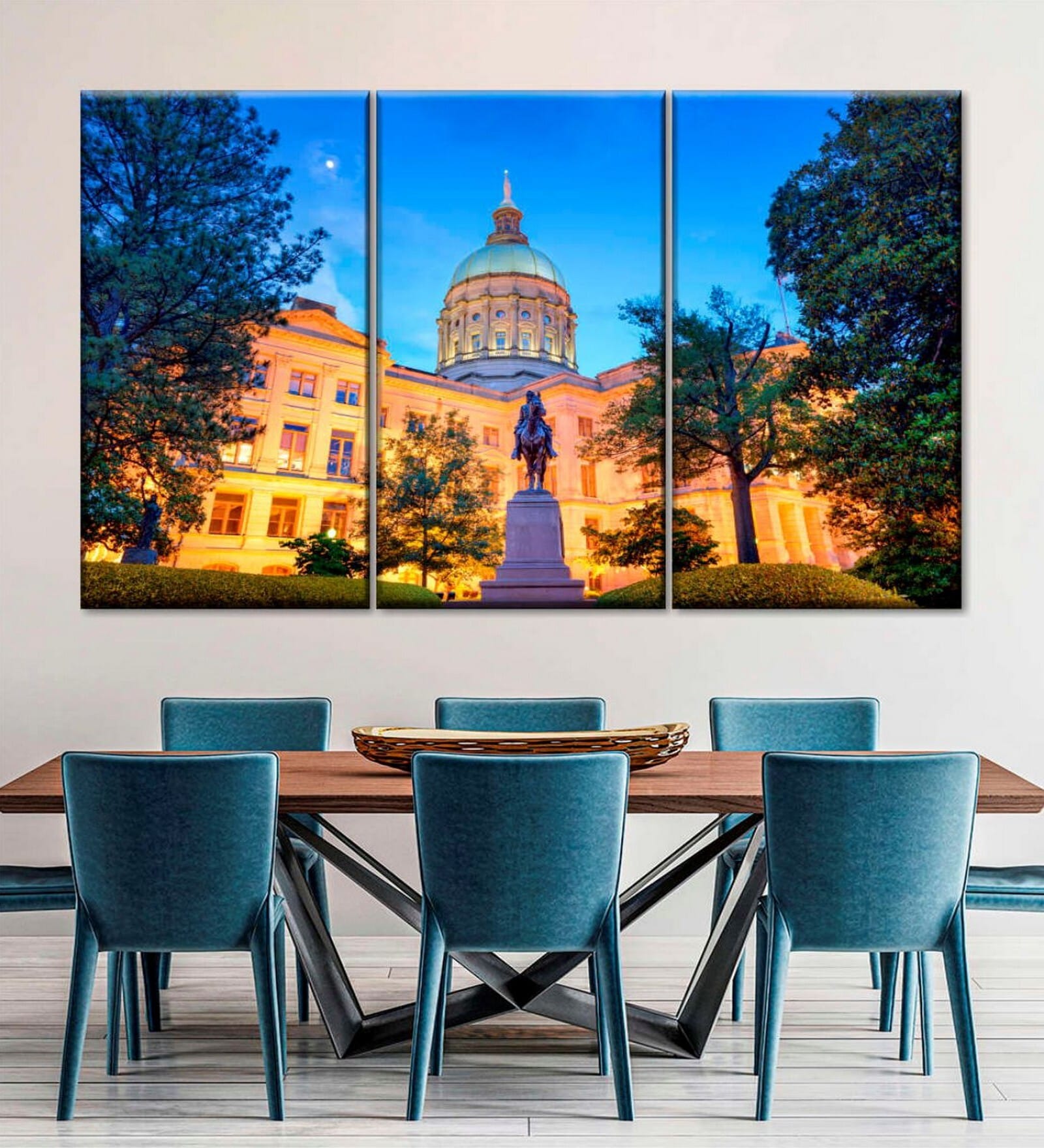 Purple Glowing Georgia State Capitol Printed Framed Wall Art Panels ( Set Of 3)