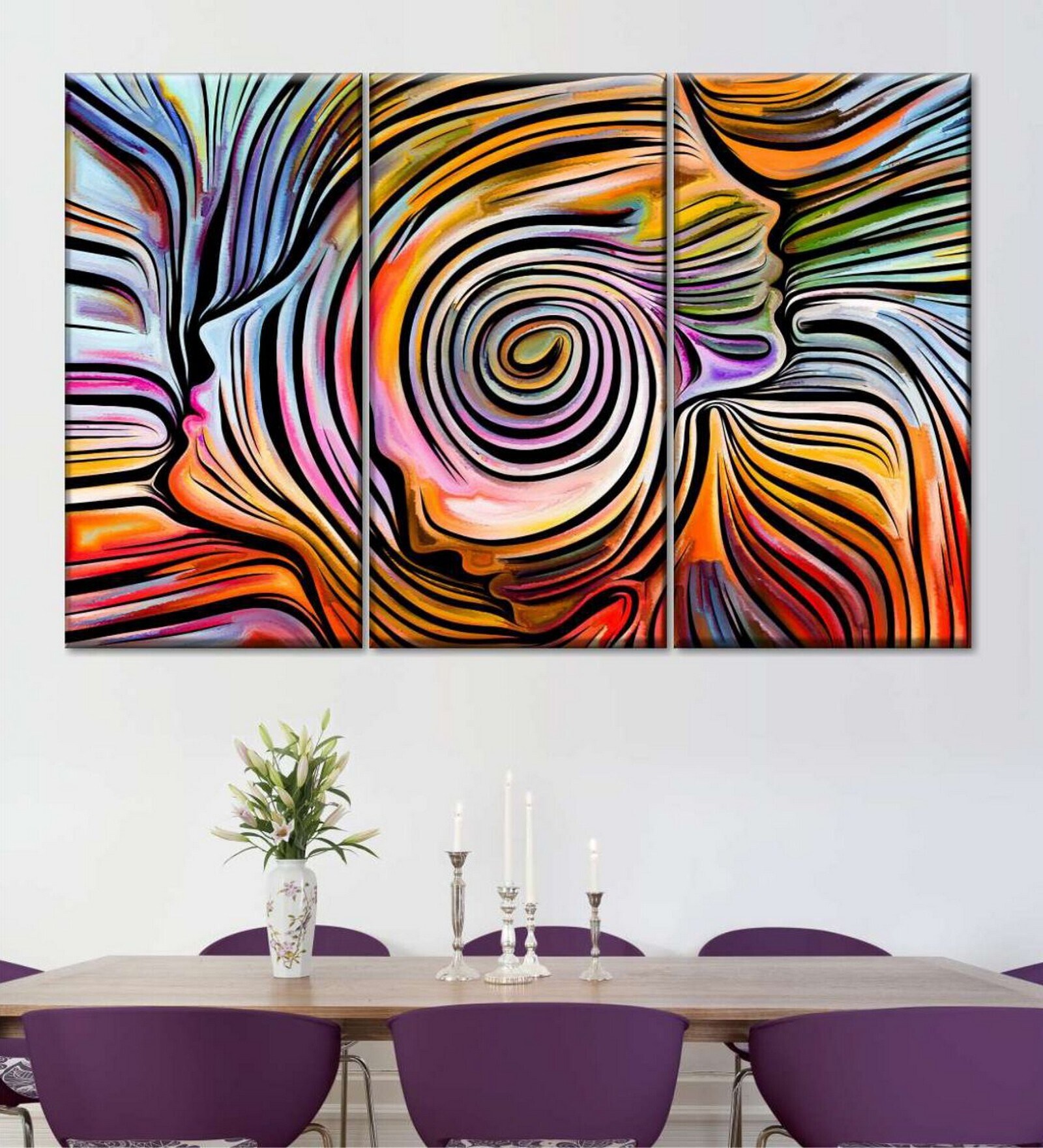 Red Blue Abstract Painting Wall Art Panels ( Set Of 3)