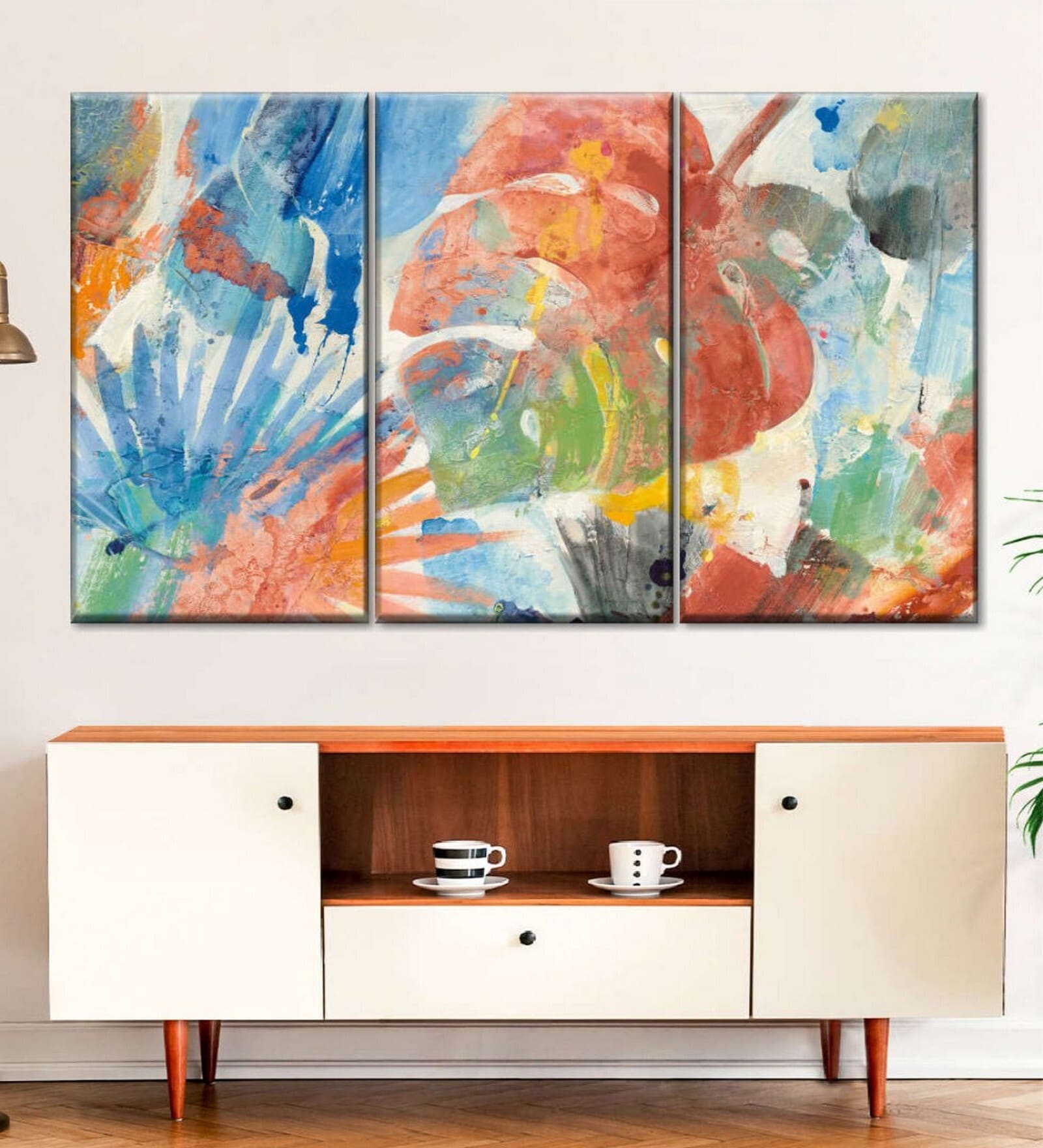 Red Blue Painting Wall Art Panels ( Set Of 3)