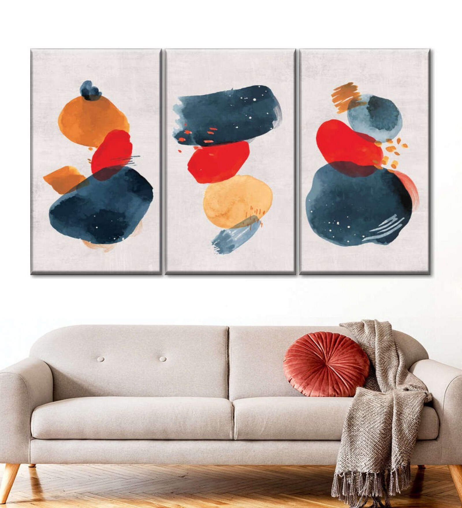 Red Blue Watercolor Blotches Canvas Set Painting Wall Art Panels ( Set Of 3)