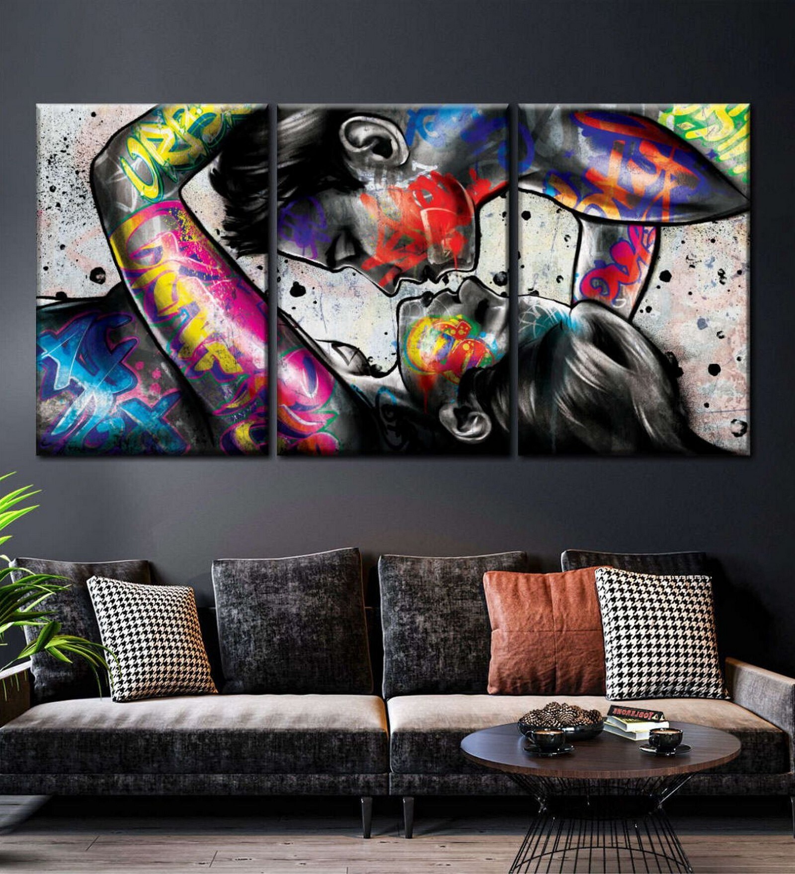 Black Urban Couple Painting Wall Art Panels ( Set Of 3)