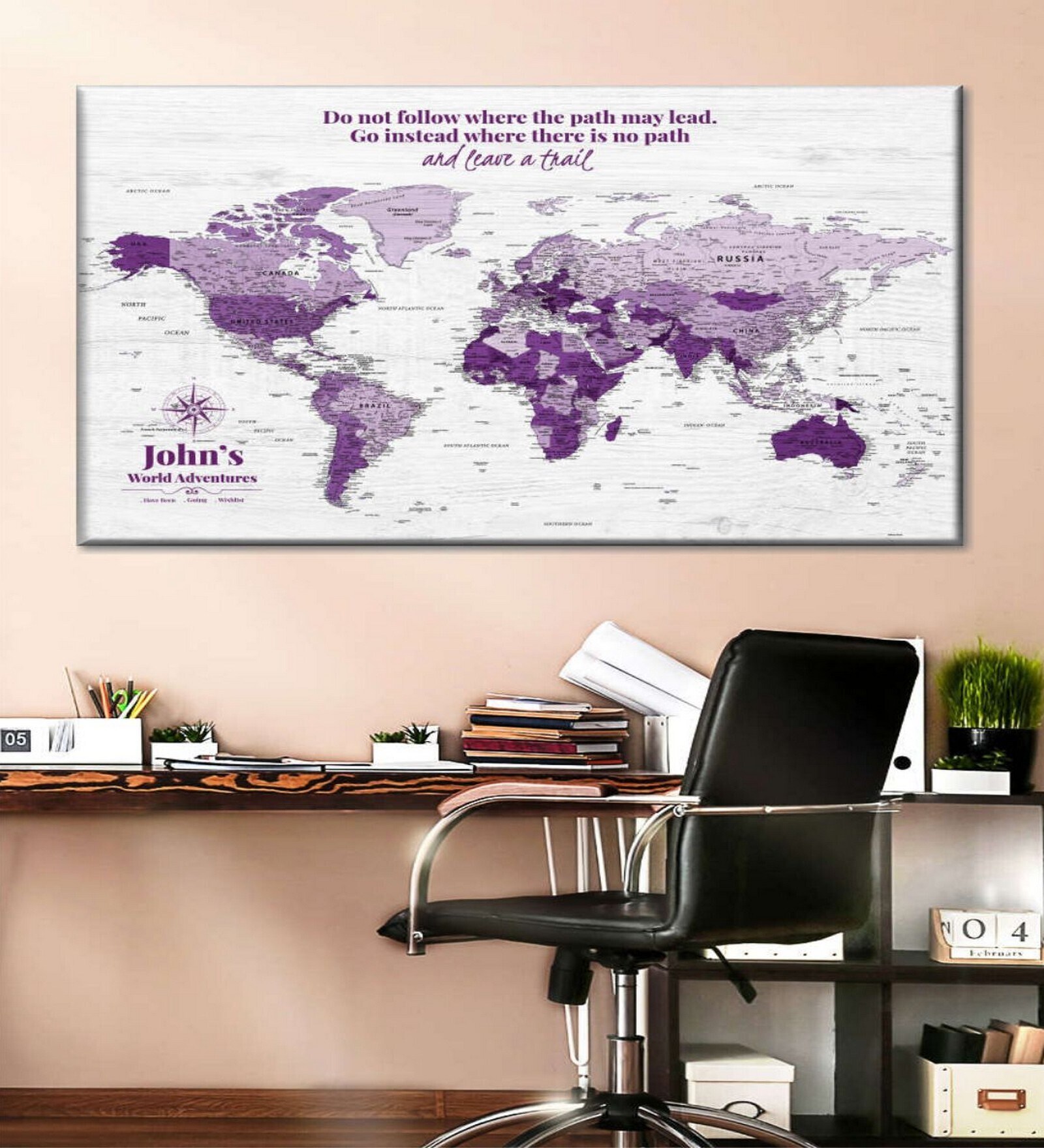 White & Purple World Map Painting Wall Art