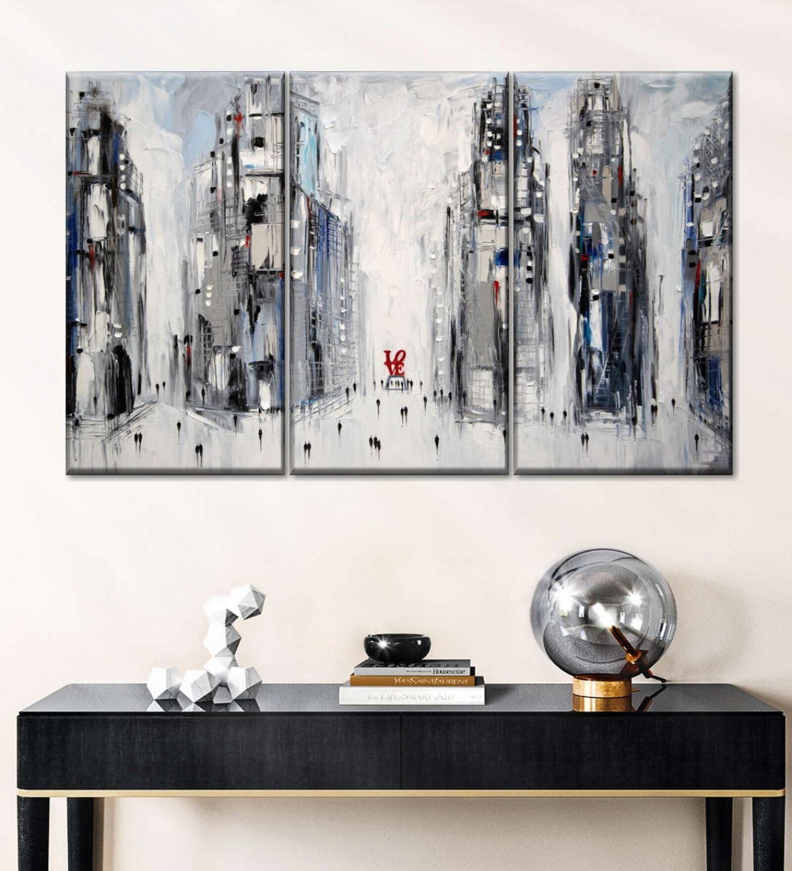 White Black Urban Love Painting Wall Art Panels ( Set Of 3)